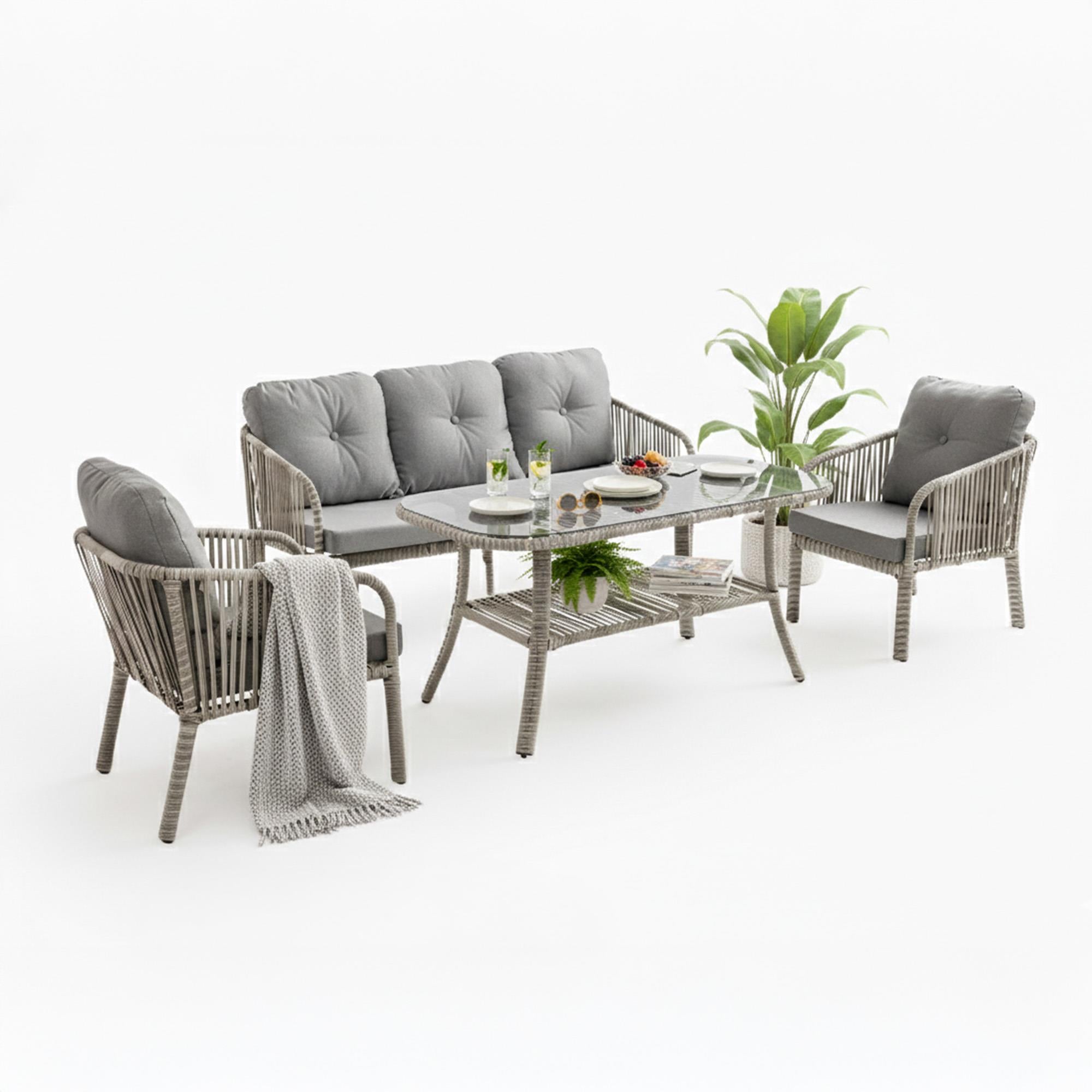 Capri Swing Artemis Üçlü Rattan Balkon Bahçe Takımı | Beyaz