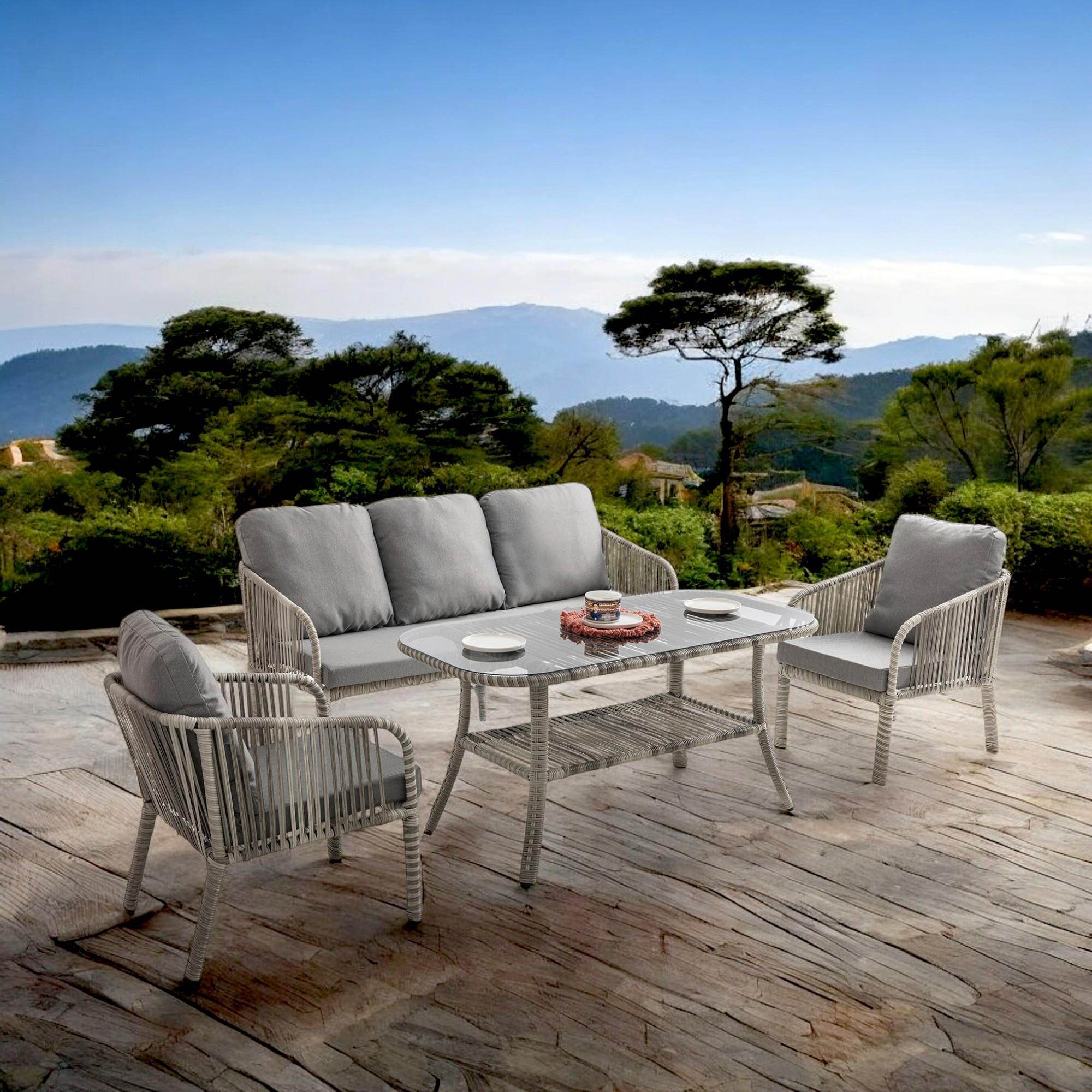 Capri Swing Artemis Üçlü Rattan Balkon Bahçe Takımı | Gri