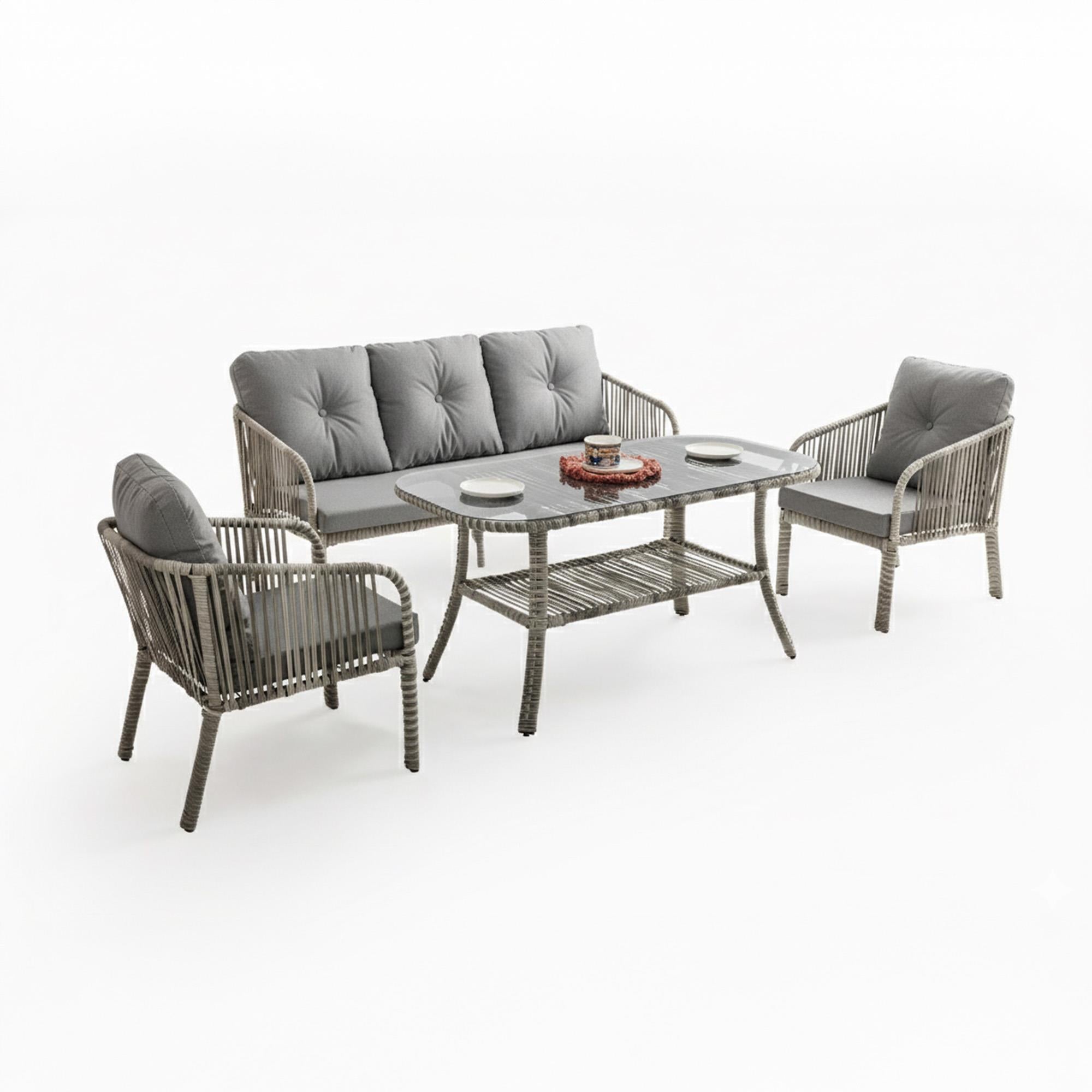 Capri Swing Artemis Üçlü Rattan Balkon Bahçe Takımı | Gri