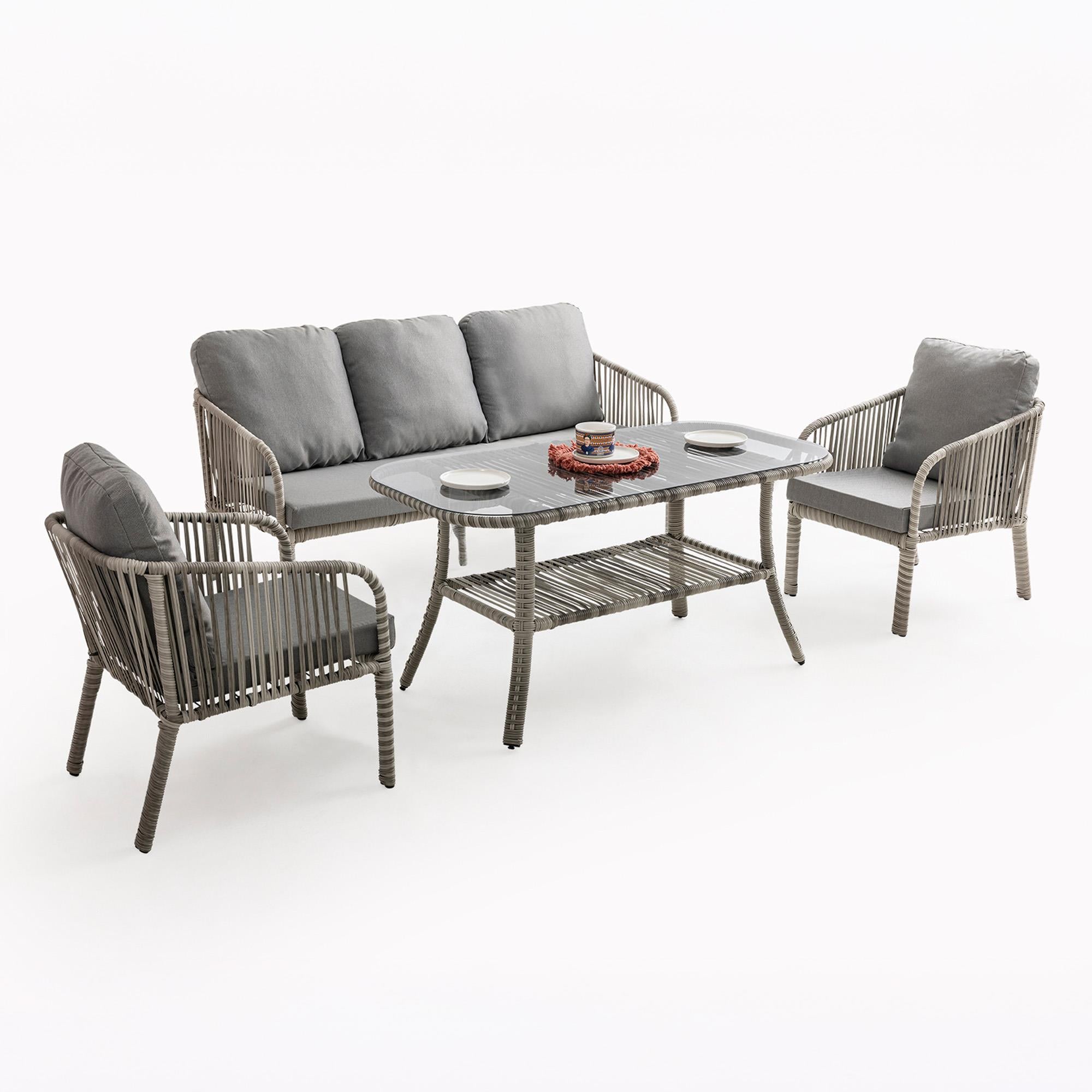 Capri Swing Artemis Üçlü Rattan Balkon Bahçe Takımı | Gri