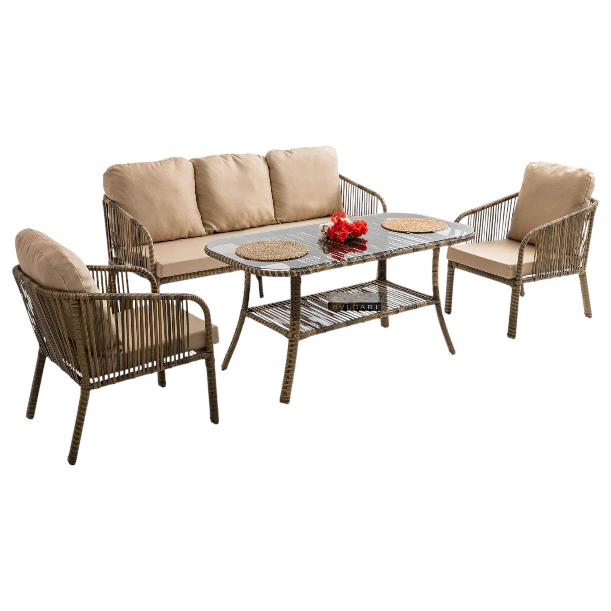 Capri Swing Artemis Üçlü Rattan Balkon Bahçe Takımı | Açık Kahve