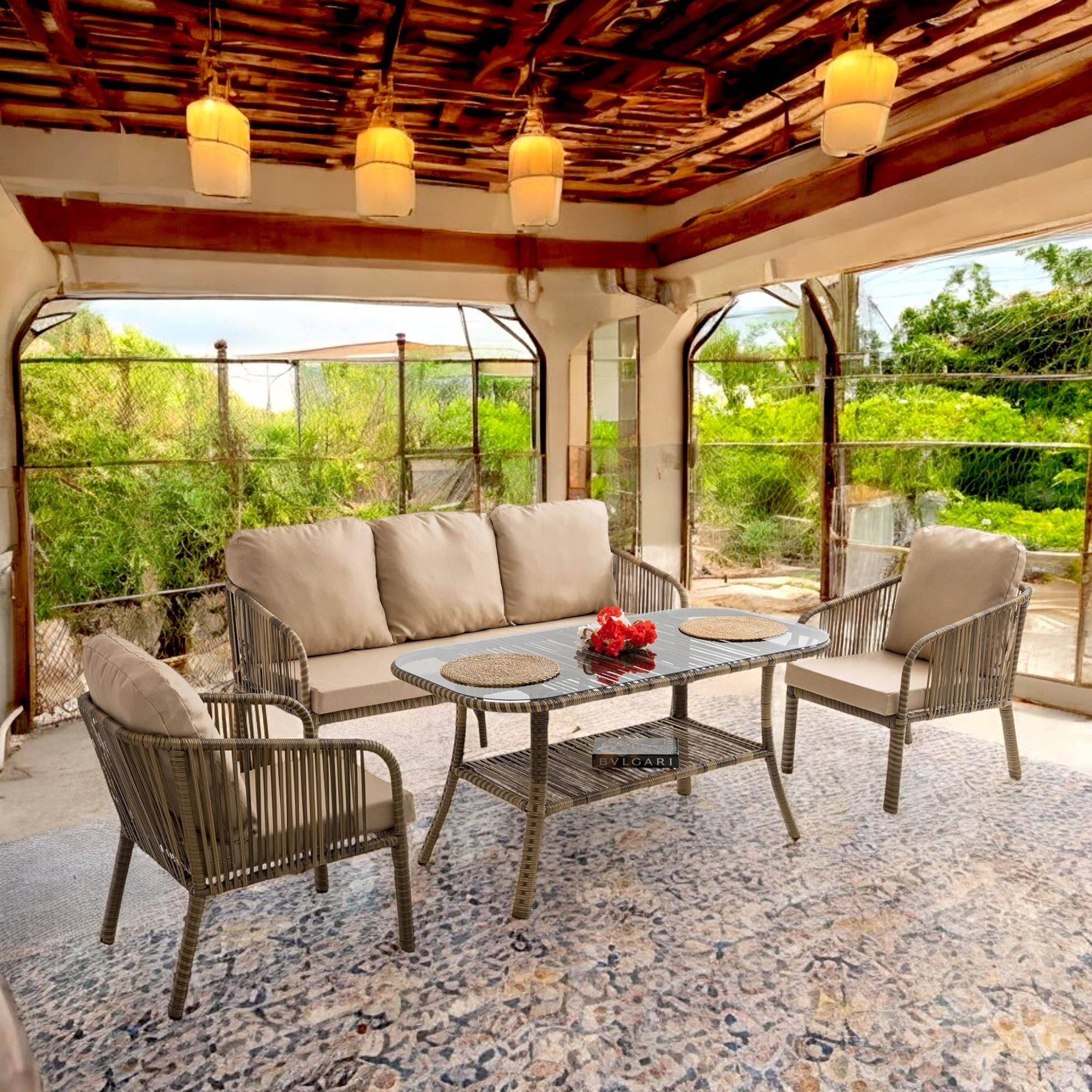 Capri Swing Artemis Üçlü Rattan Balkon Bahçe Takımı | Açık Kahve