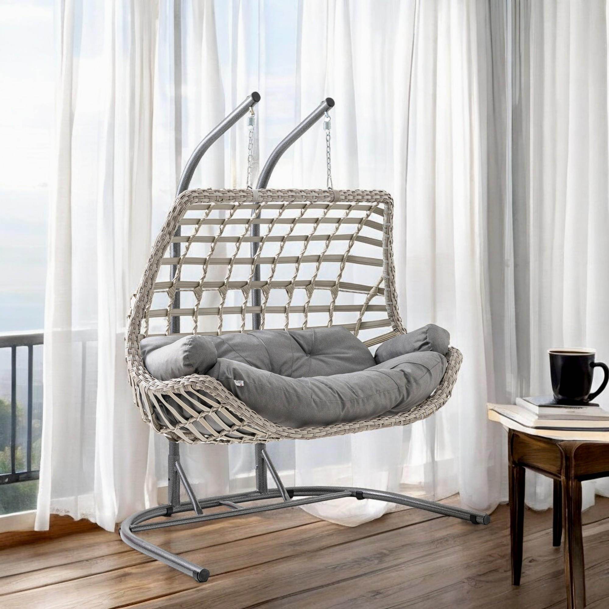 Capri Swing Cunda Çiftli Rattan Bahçe Salıncağı | Balkon Salıncağı