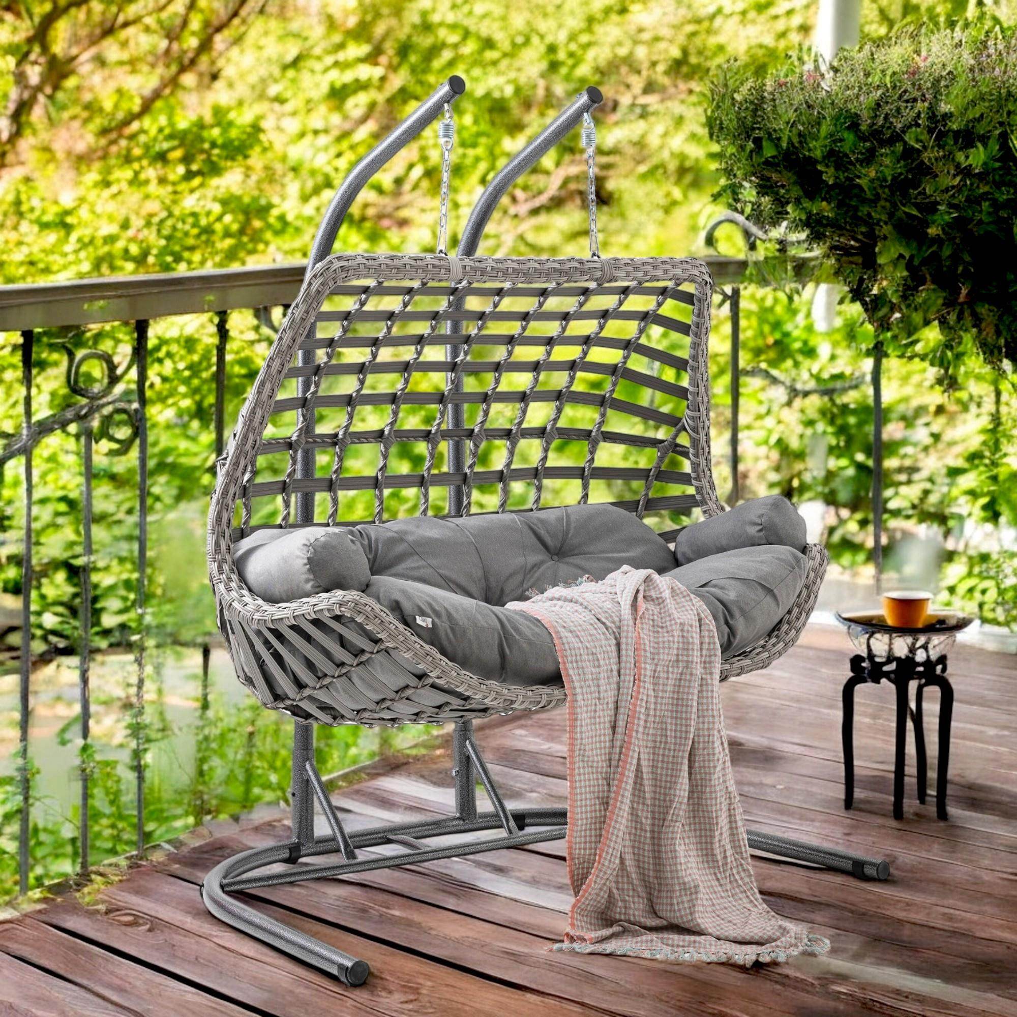 Capri Swing Cunda Çiftli Rattan Bahçe Salıncağı | Balkon Salıncağı