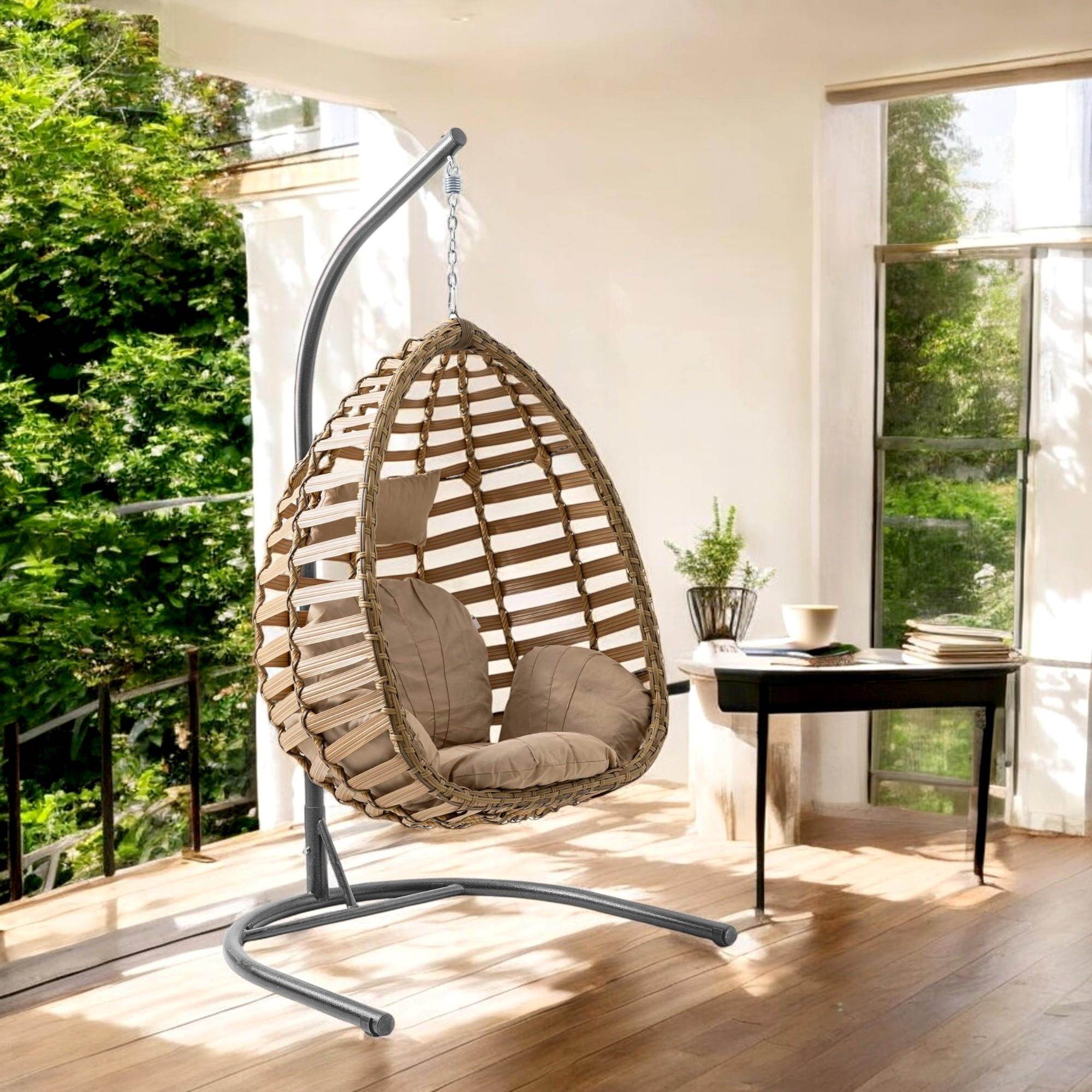 Capri Swing Gümbet Tekli Rattan Bahçe Salıncağı | Balkon Salıncağı