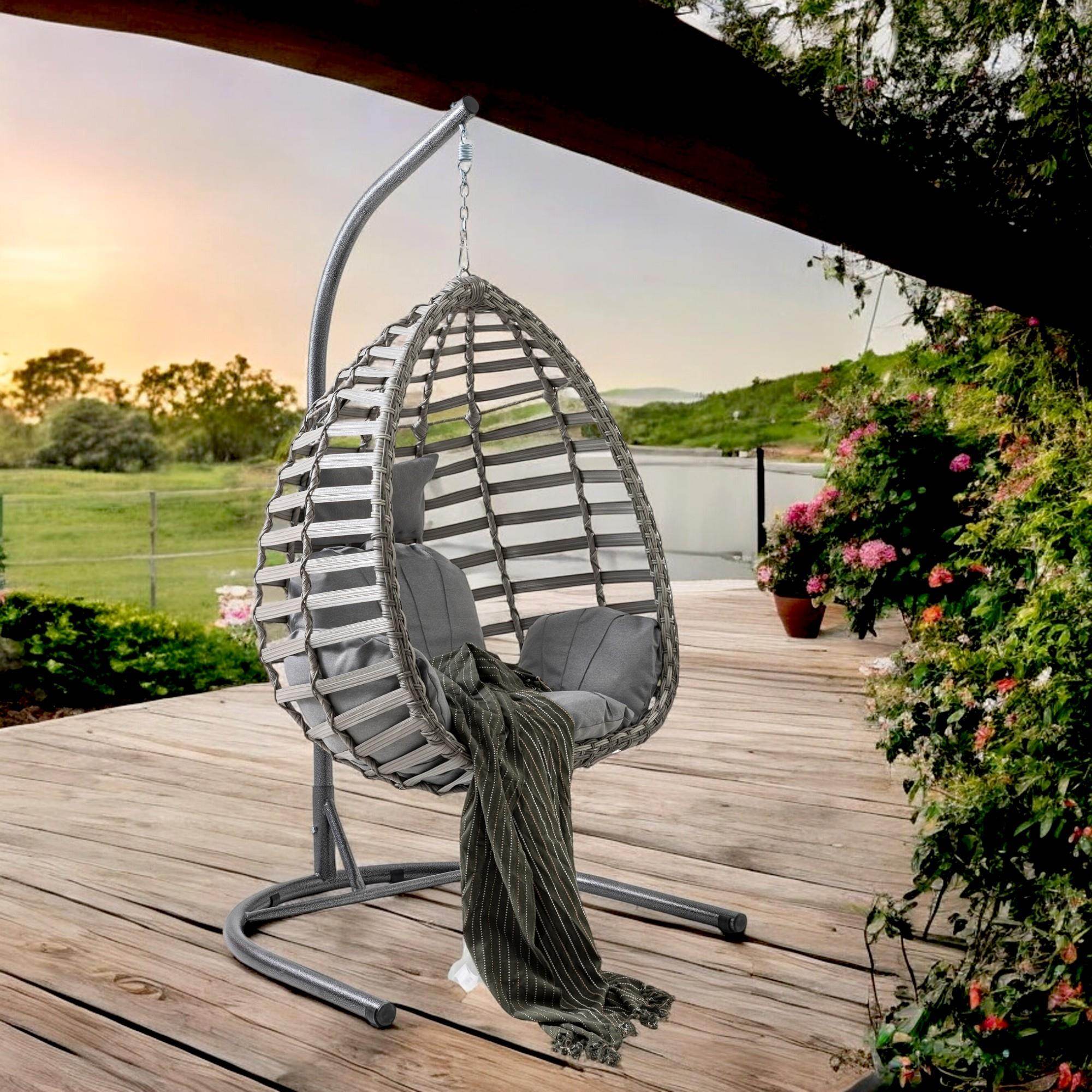 Capri Swing Gümbet Tekli Rattan Bahçe Salıncağı | Balkon Salıncağı