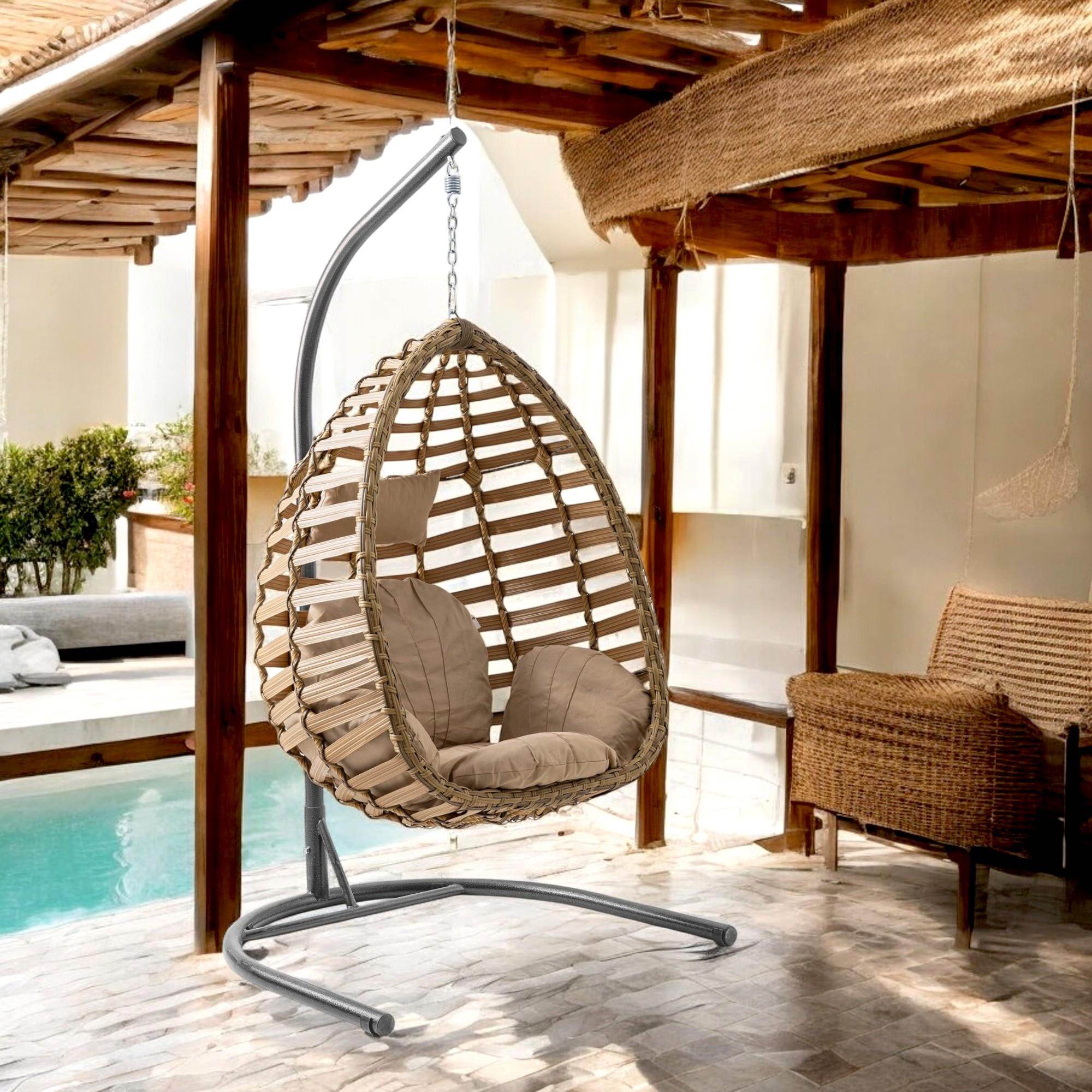 Capri Swing Gümbet Tekli Rattan Bahçe Salıncağı | Balkon Salıncağı