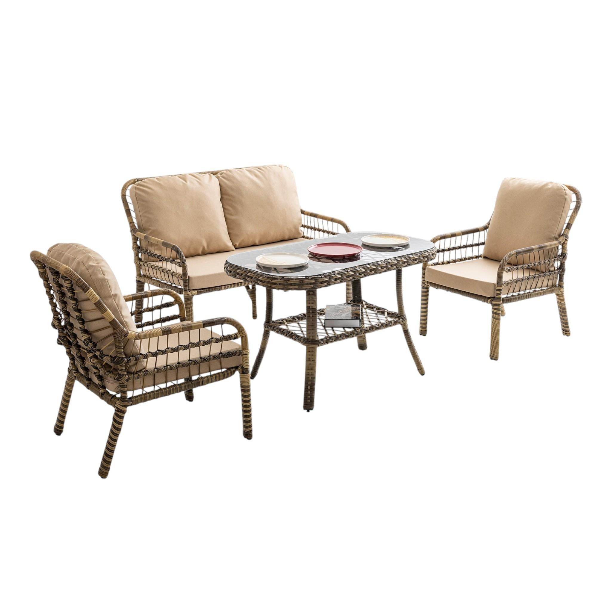 Capri Swing Pisa İkili Rattan Bahçe Balkon Oturma Grubu | Açık Kahve | 753