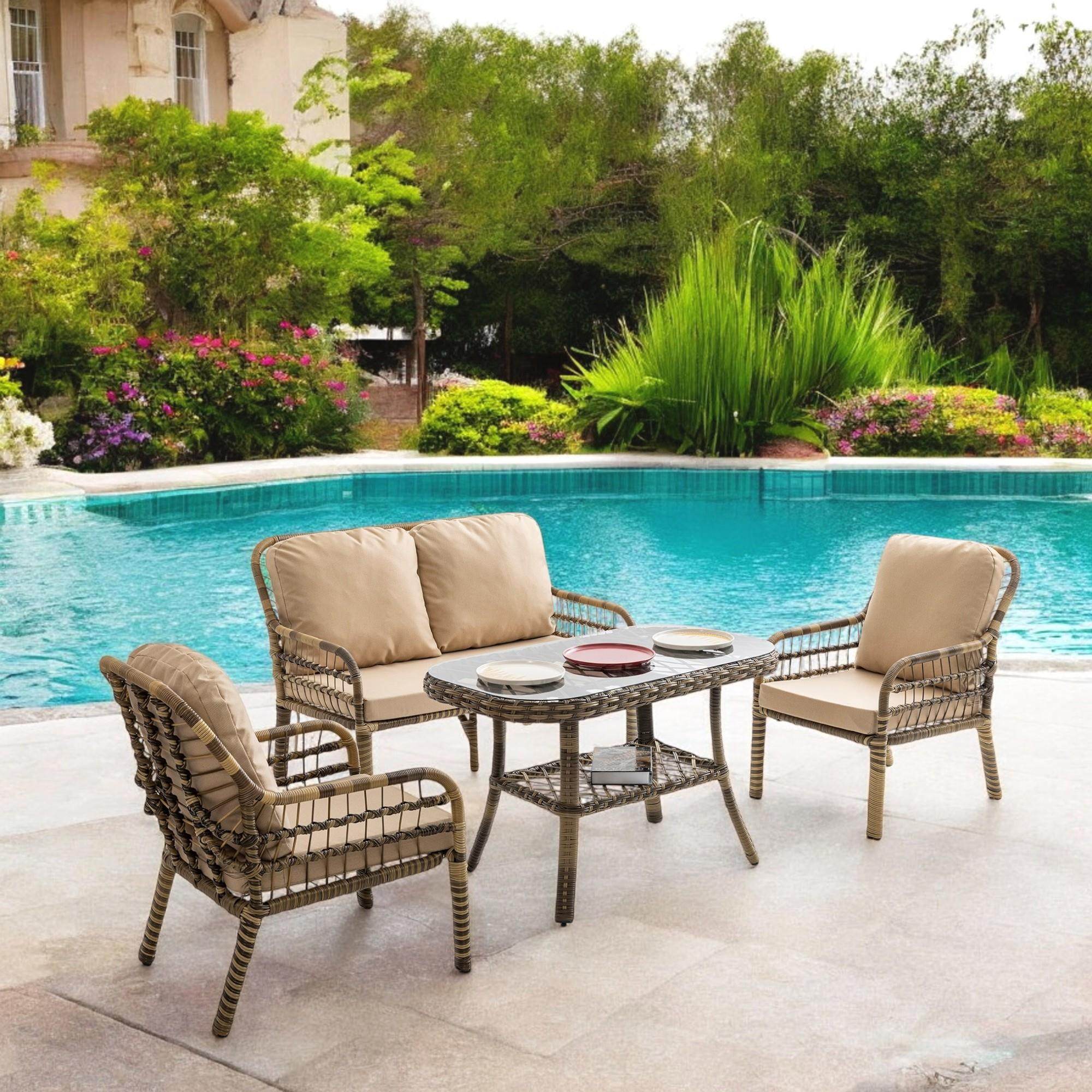 Capri Swing Pisa İkili Rattan Bahçe Balkon Oturma Grubu | Açık Kahve | 753