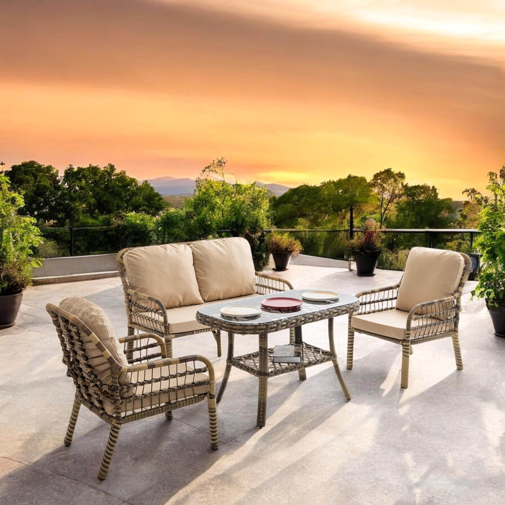 Capri Swing Pisa İkili Rattan Bahçe Balkon Oturma Grubu | Açık Kahve | 753