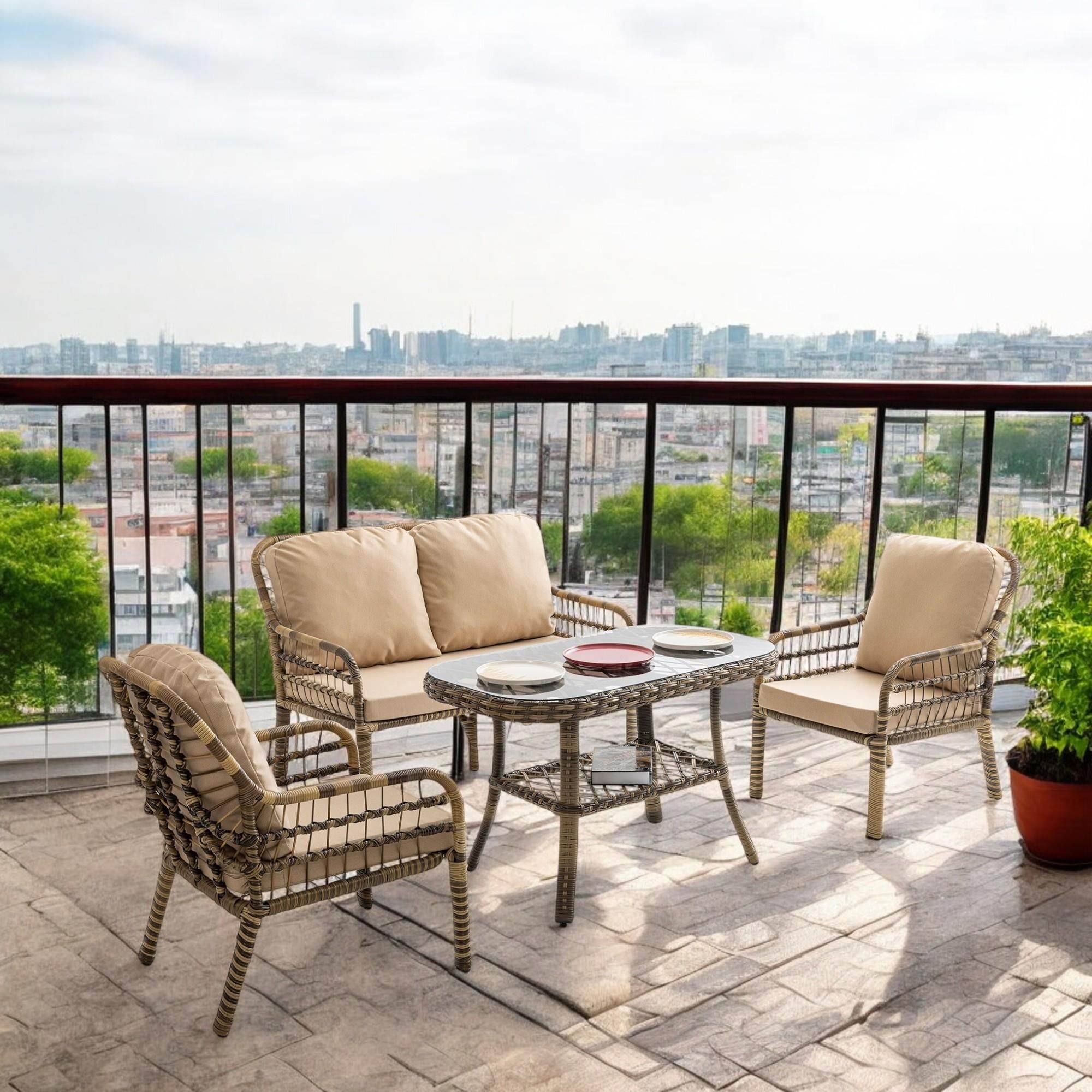 Capri Swing Pisa İkili Rattan Bahçe Balkon Oturma Grubu | Açık Kahve | 753