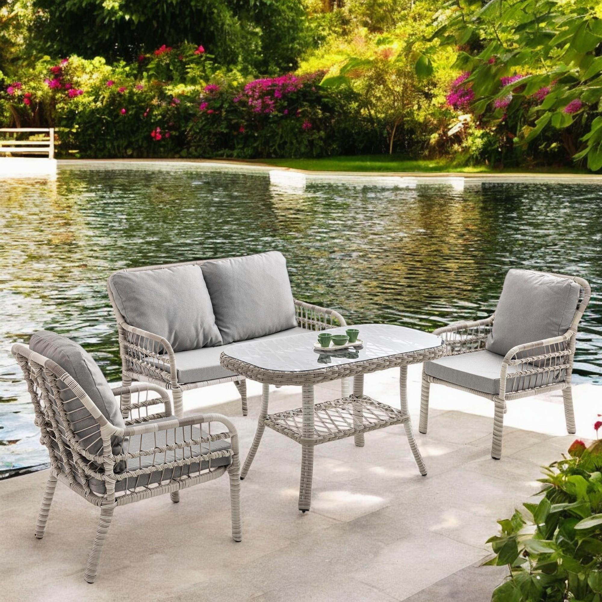 Capri Swing Pisa İkili Rattan Bahçe Balkon Oturma Grubu | Beyaz | 752