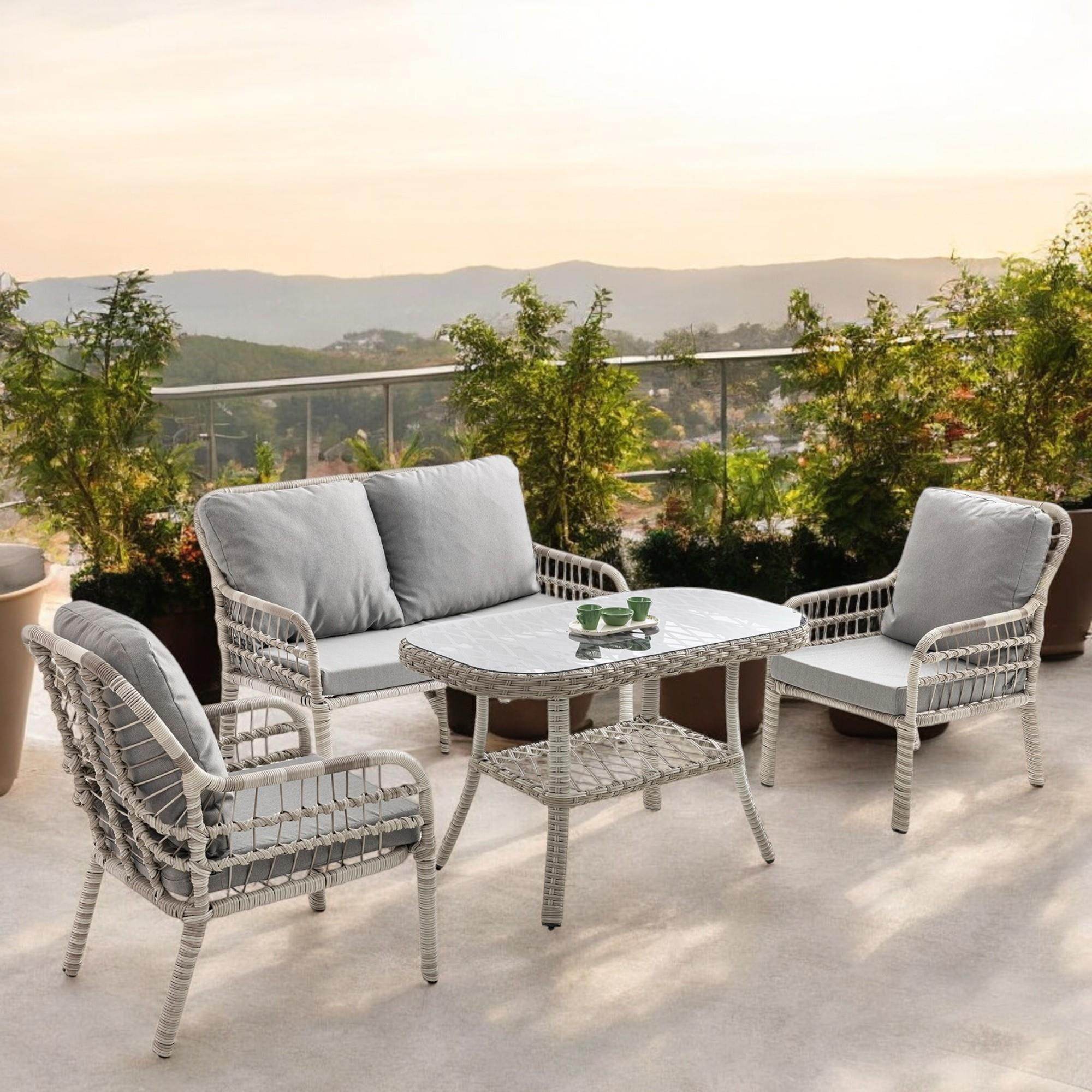 Capri Swing Pisa İkili Rattan Bahçe Balkon Oturma Grubu | Beyaz | 752