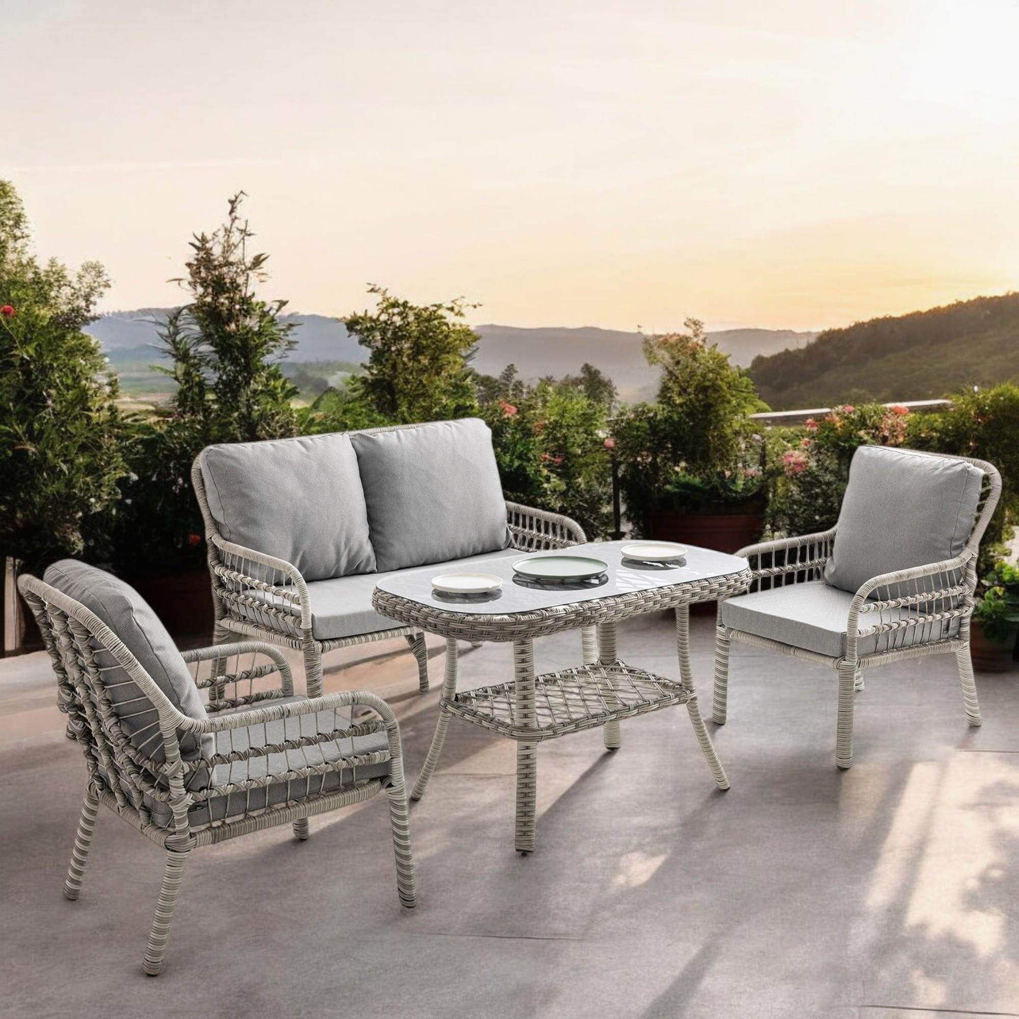 Capri Swing Pisa İkili Rattan Bahçe Balkon Oturma Grubu | Gri | 750