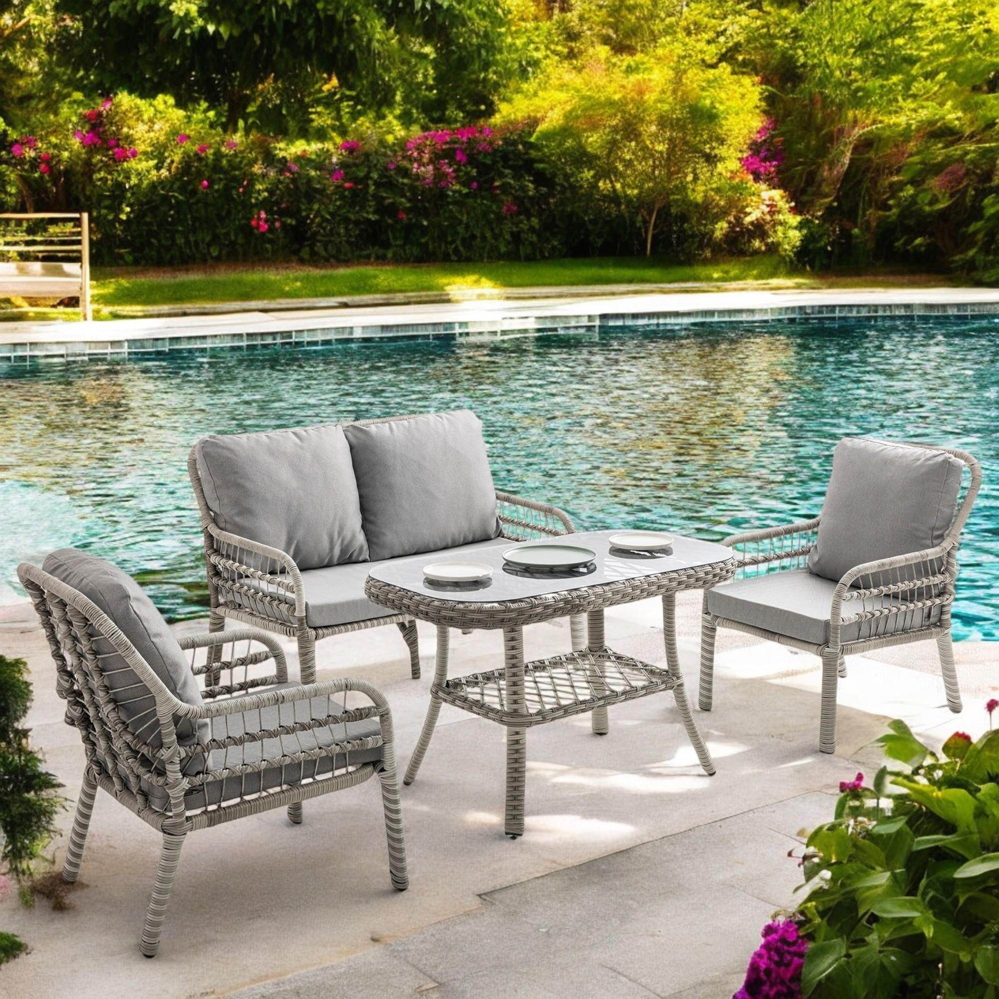 Capri Swing Pisa İkili Rattan Bahçe Balkon Oturma Grubu | Gri | 750