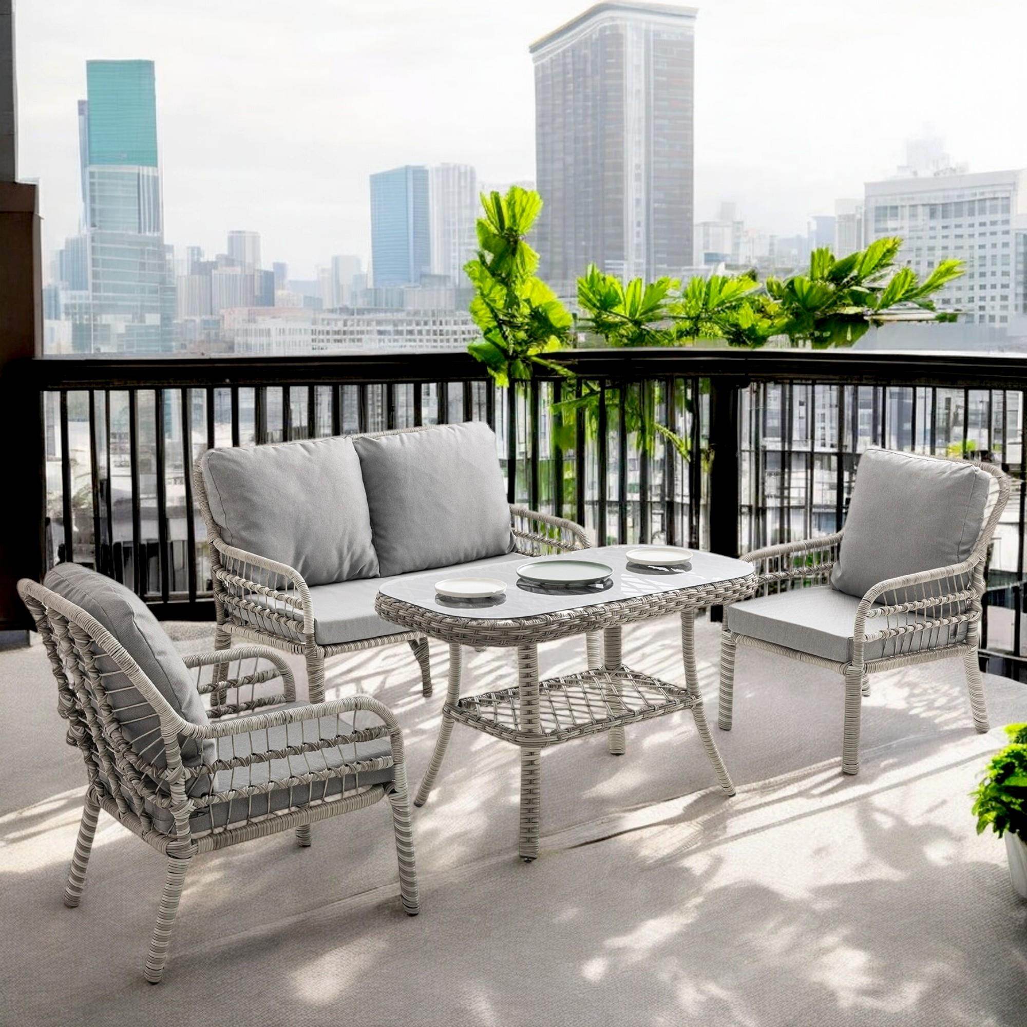 Capri Swing Pisa İkili Rattan Bahçe Balkon Oturma Grubu | Gri | 750