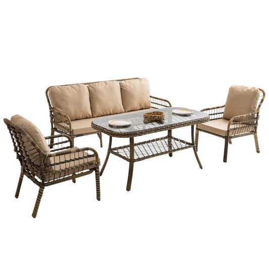 Capri Swing Pisa Üçlü Rattan Bahçe Balkon Oturma Grubu | Açık Kahve | 803