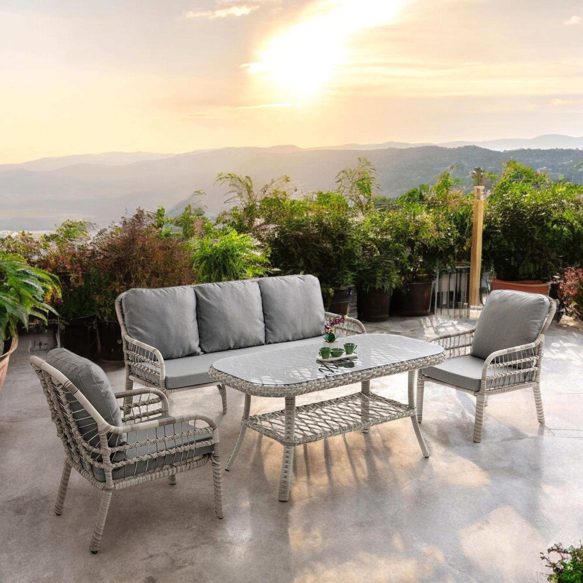 Capri Swing Pisa Üçlü Rattan Bahçe Balkon Oturma Grubu | Beyaz | 802