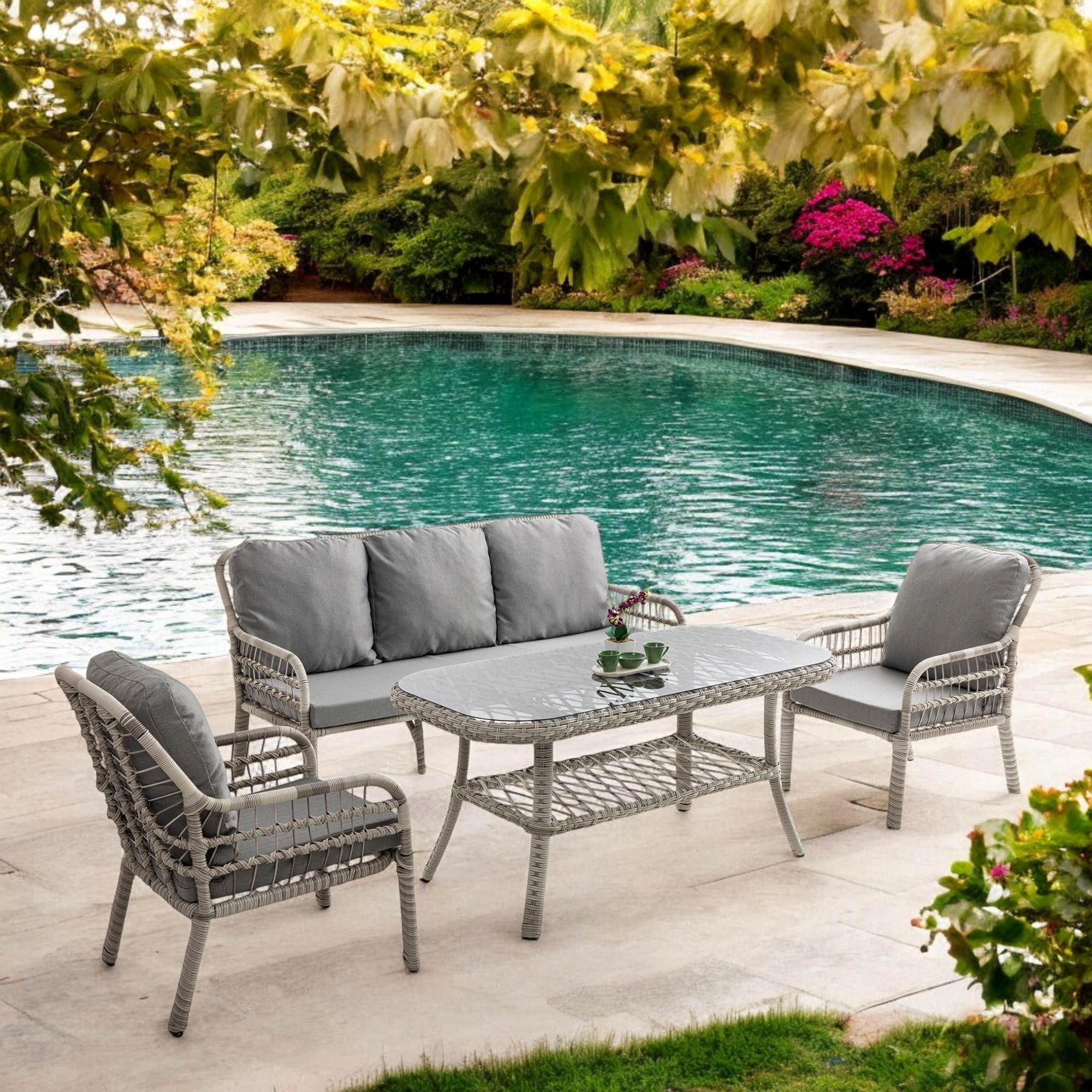 Capri Swing Pisa Üçlü Rattan Bahçe Balkon Oturma Grubu | Beyaz | 802