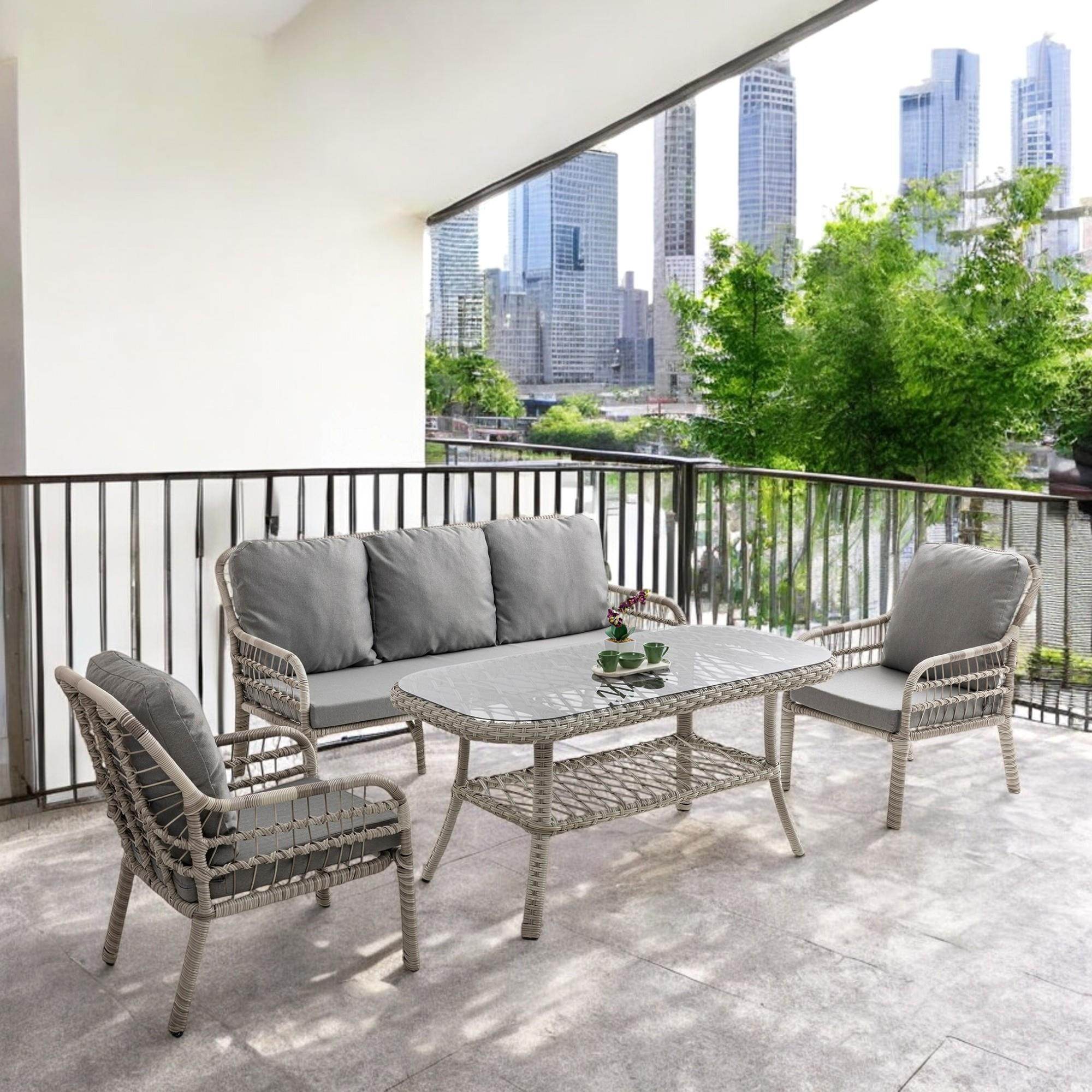 Capri Swing Pisa Üçlü Rattan Bahçe Balkon Oturma Grubu | Beyaz | 802