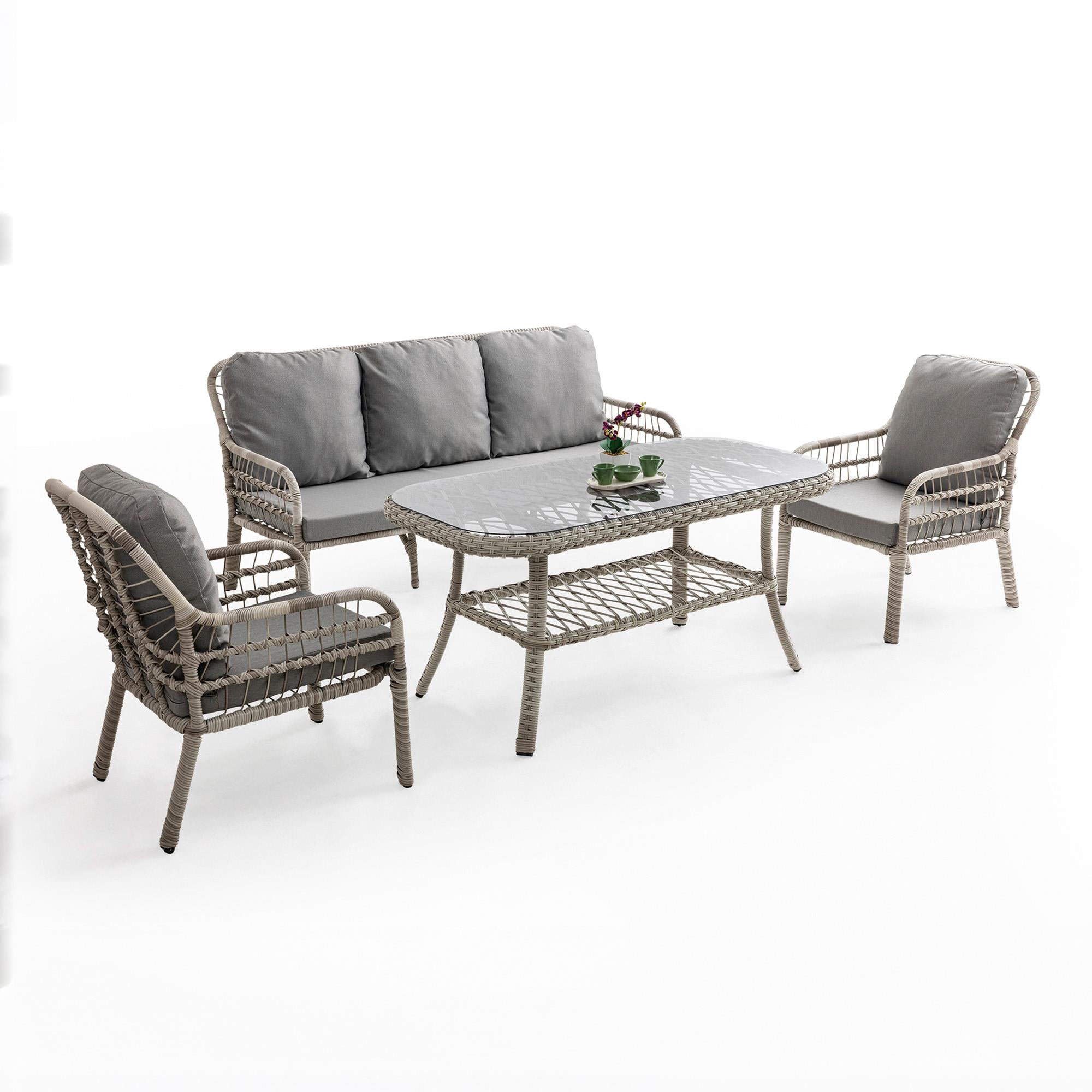 Capri Swing Pisa Üçlü Rattan Bahçe Balkon Oturma Grubu | Beyaz | 802