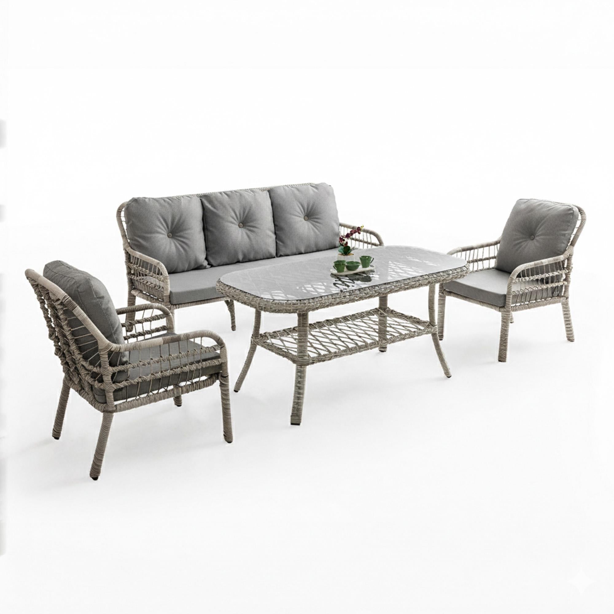 Capri Swing Pisa Üçlü Rattan Bahçe Balkon Oturma Grubu | Beyaz | 802