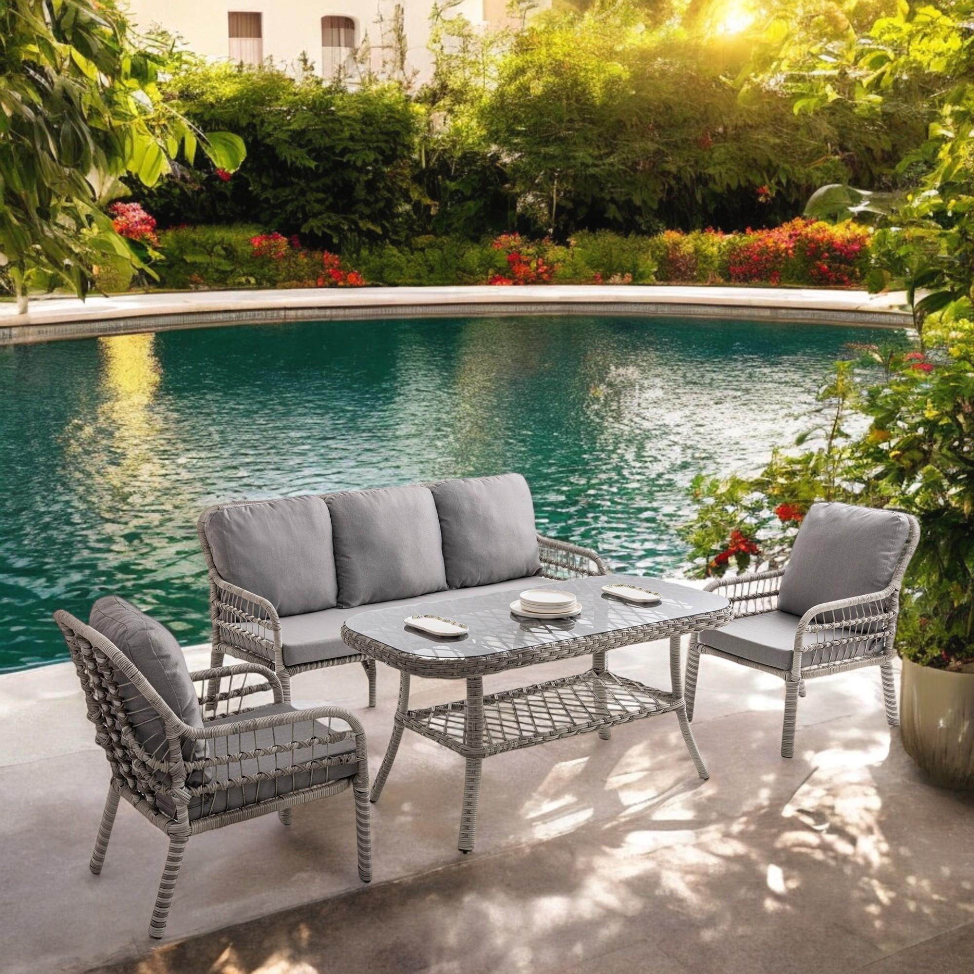 Capri Swing Pisa Üçlü Rattan Bahçe Balkon Oturma Grubu | Gri | 800