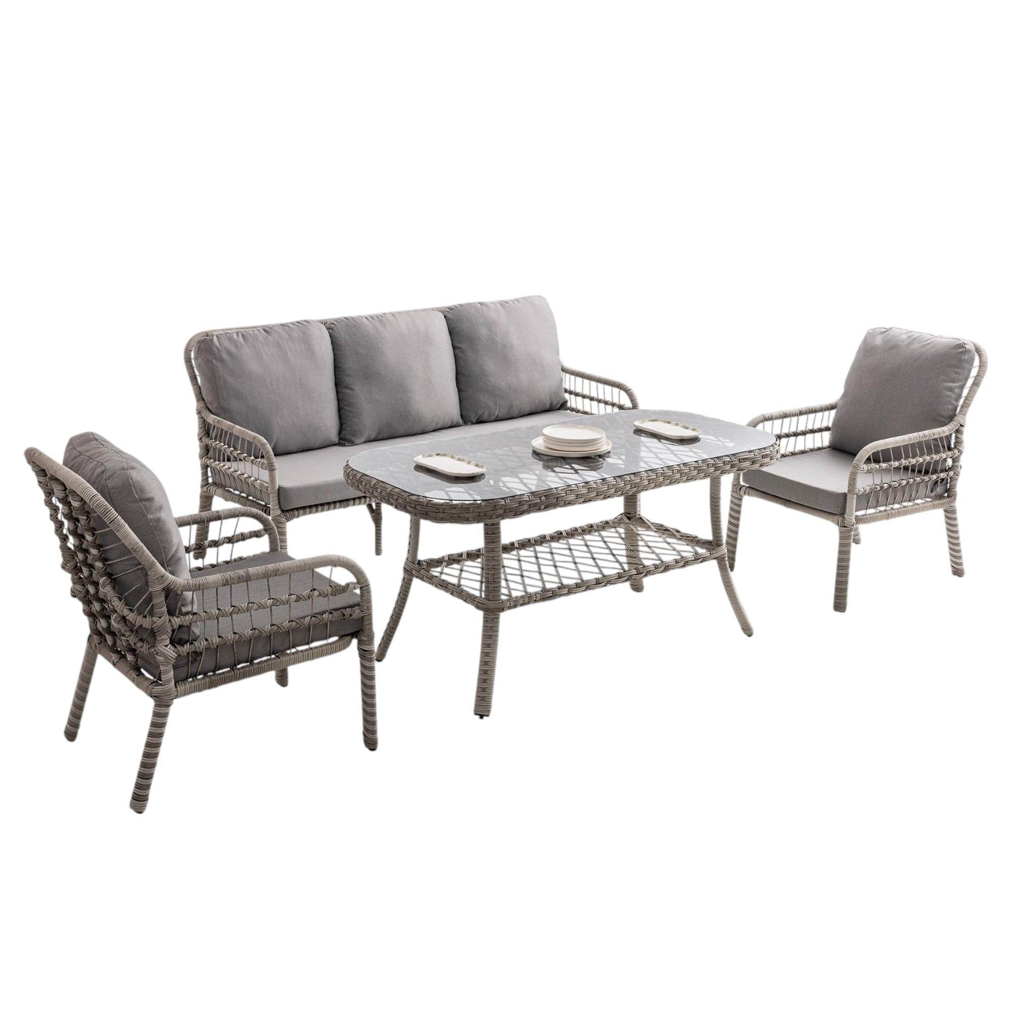 Capri Swing Pisa Üçlü Rattan Bahçe Balkon Oturma Grubu | Gri | 800