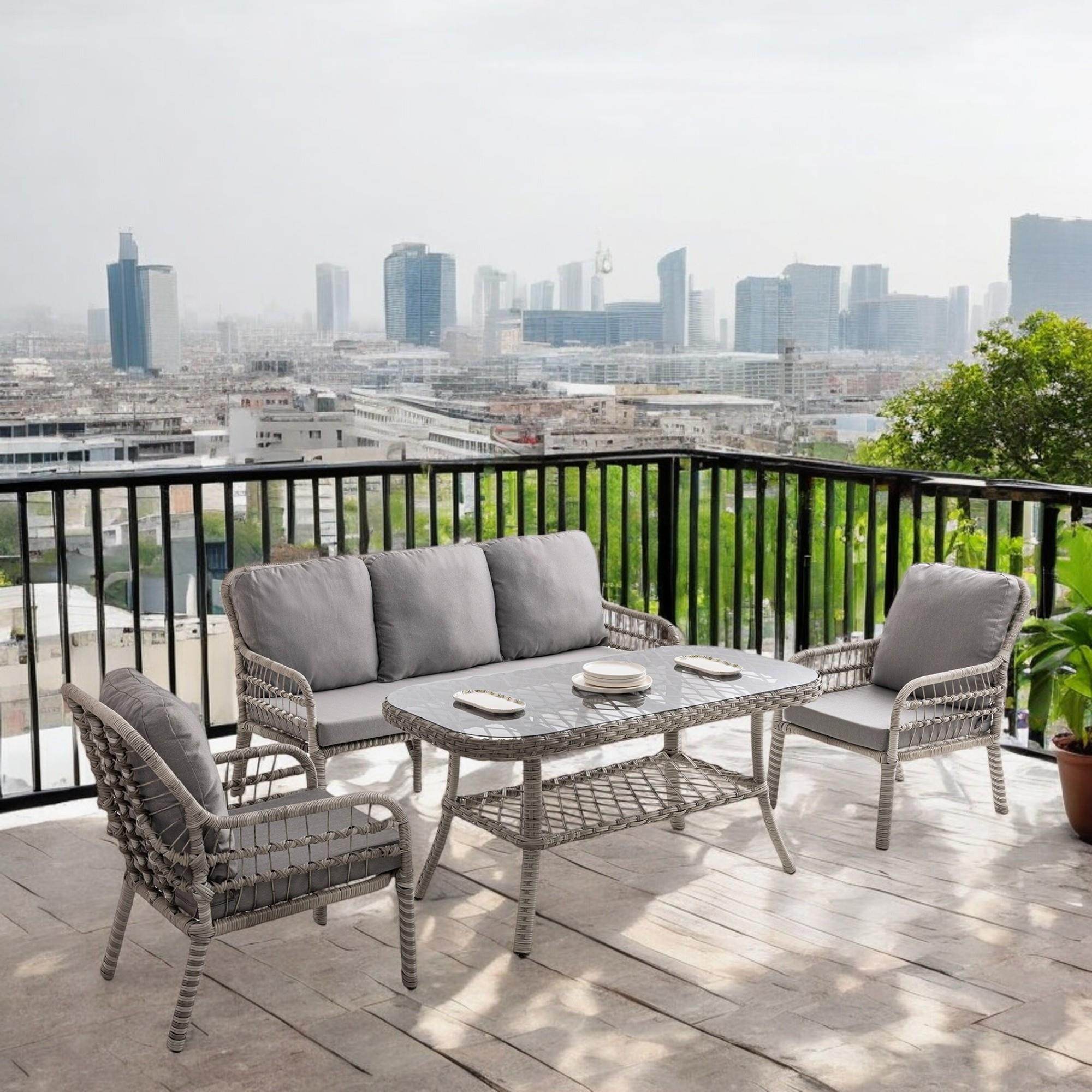 Capri Swing Pisa Üçlü Rattan Bahçe Balkon Oturma Grubu | Gri | 800