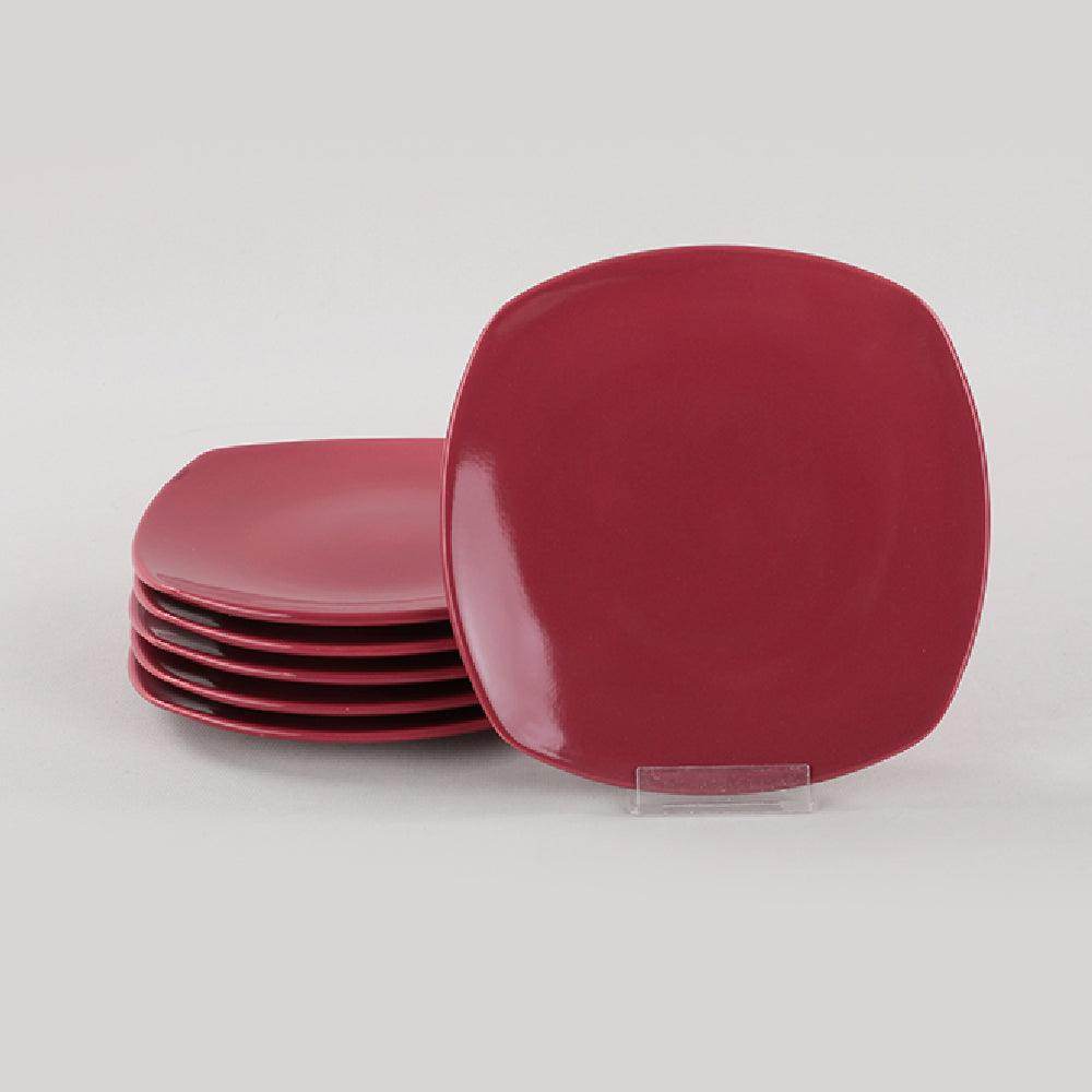Carmen Kırmızı Köşem Pasta Tabağı 22 Cm 6 Adet