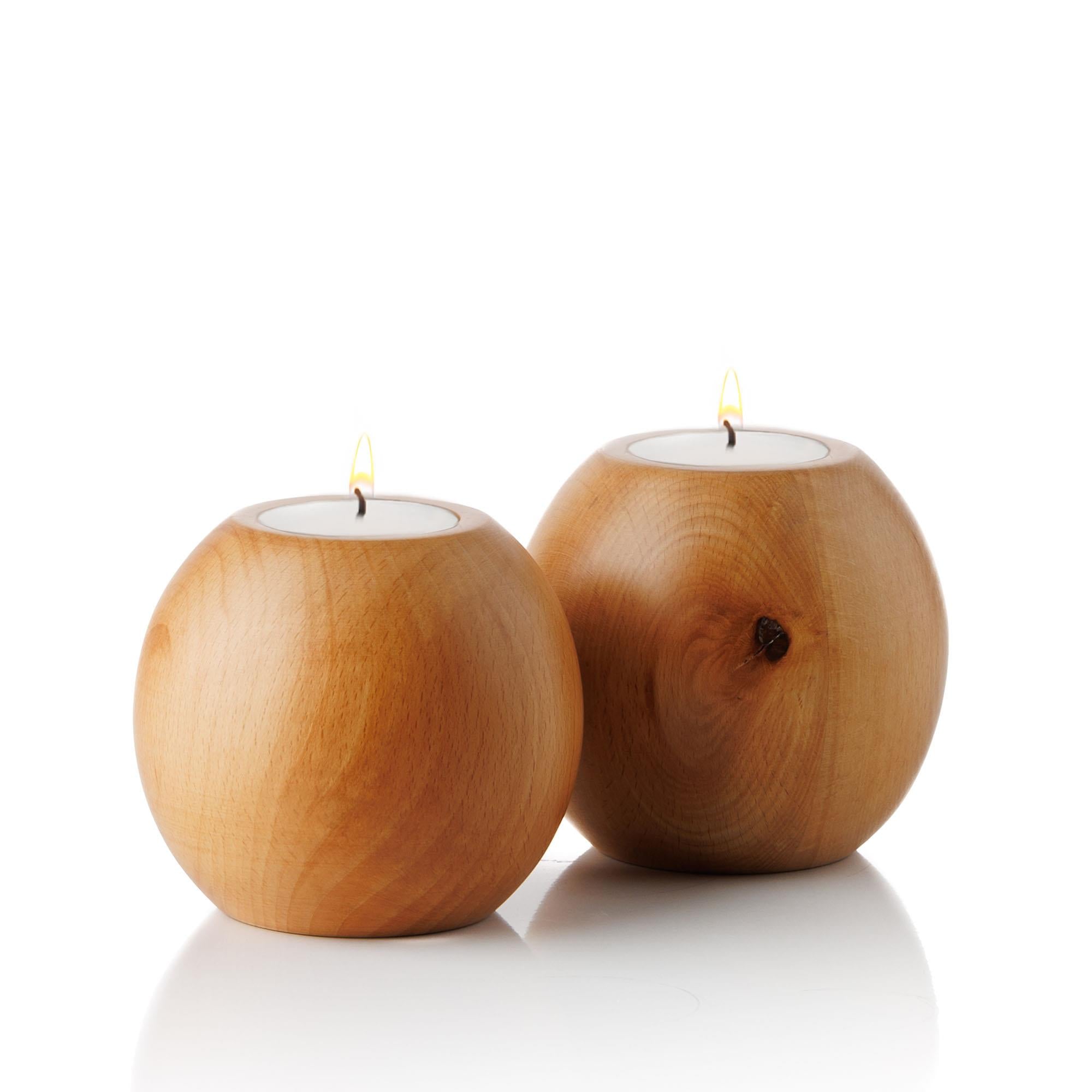 Cocoa 2’li Ahşap Mumluk Seti | Yuvarlak Tealight Şamdan