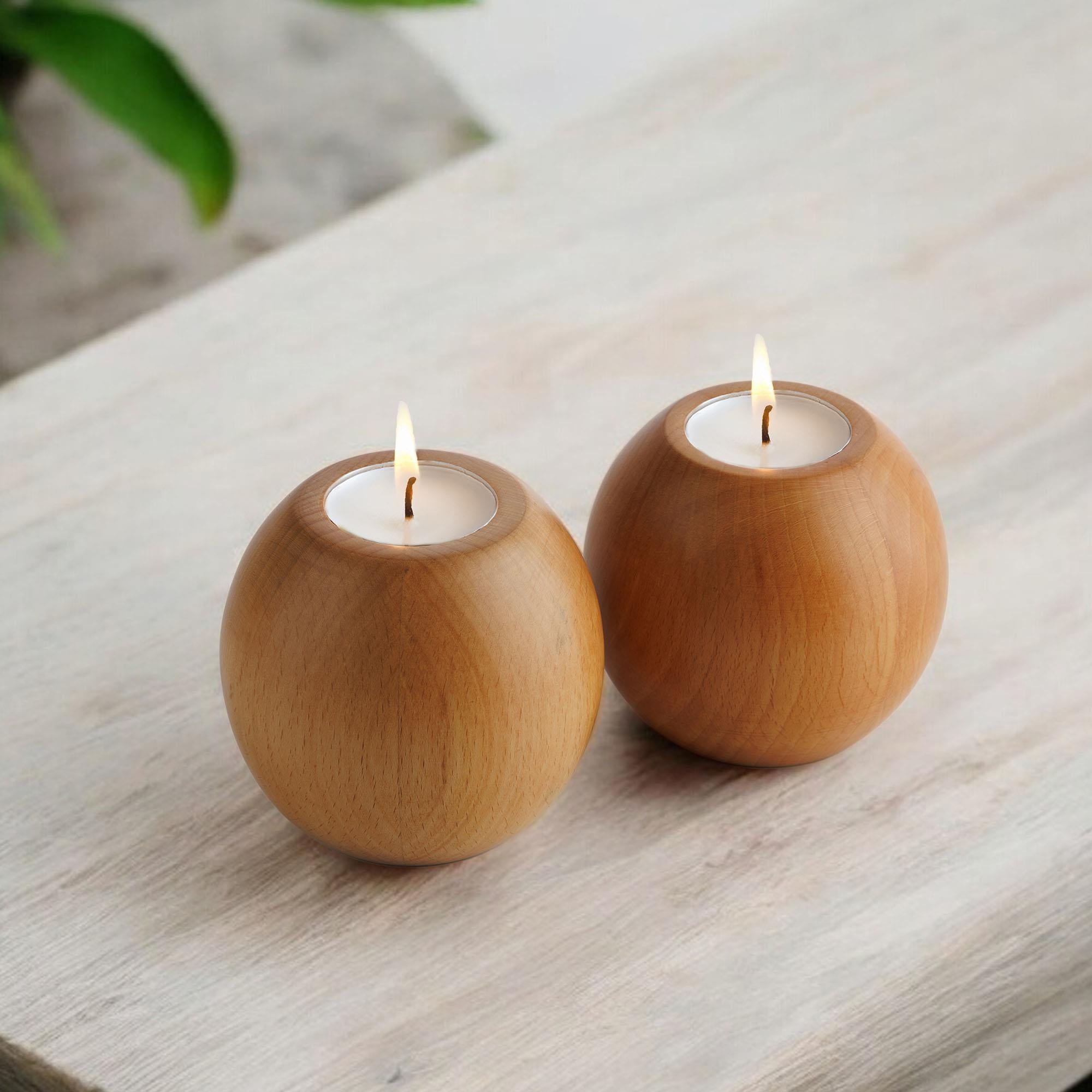 Cocoa 2’li Ahşap Mumluk Seti | Yuvarlak Tealight Şamdan