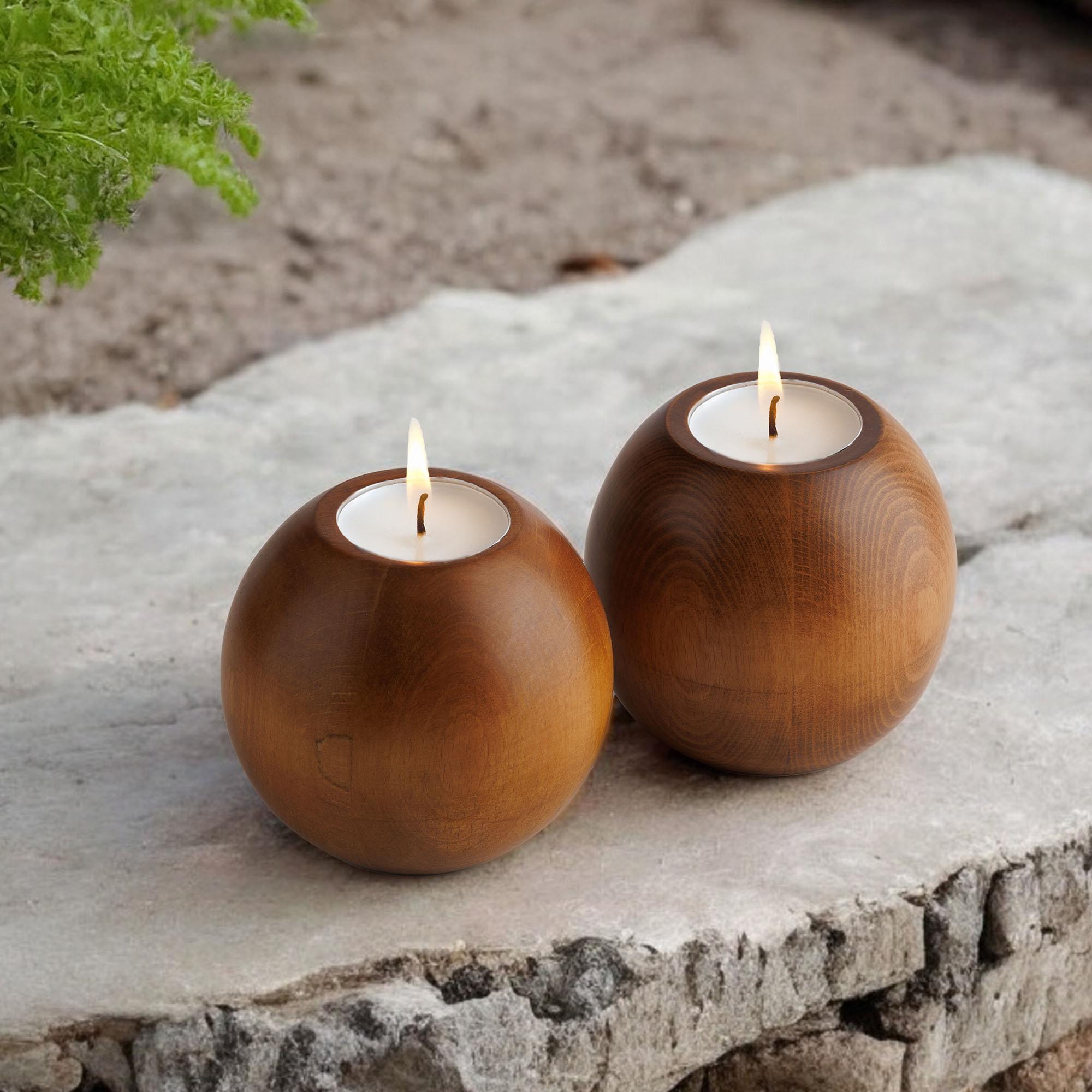 Cocoa 2’li Ahşap Mumluk Seti | Yuvarlak Tealight Şamdan