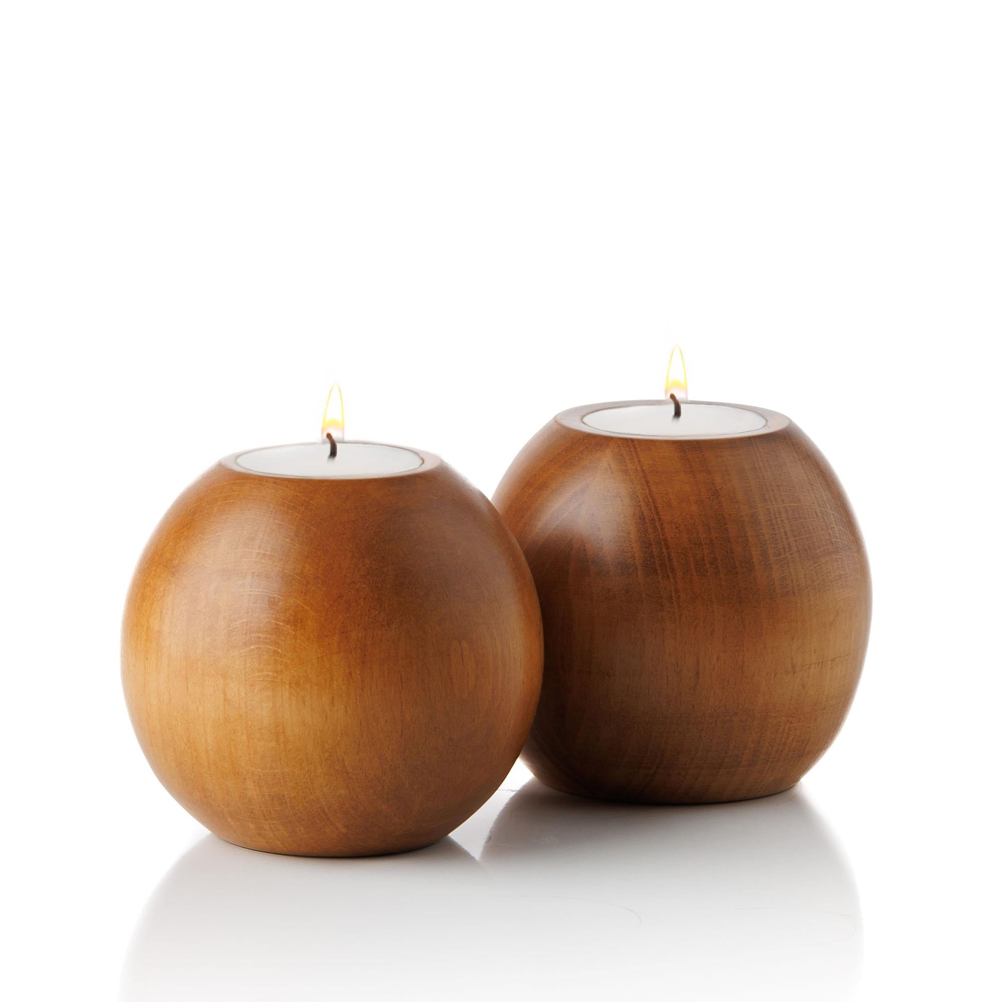 Cocoa 2’li Ahşap Mumluk Seti | Yuvarlak Tealight Şamdan