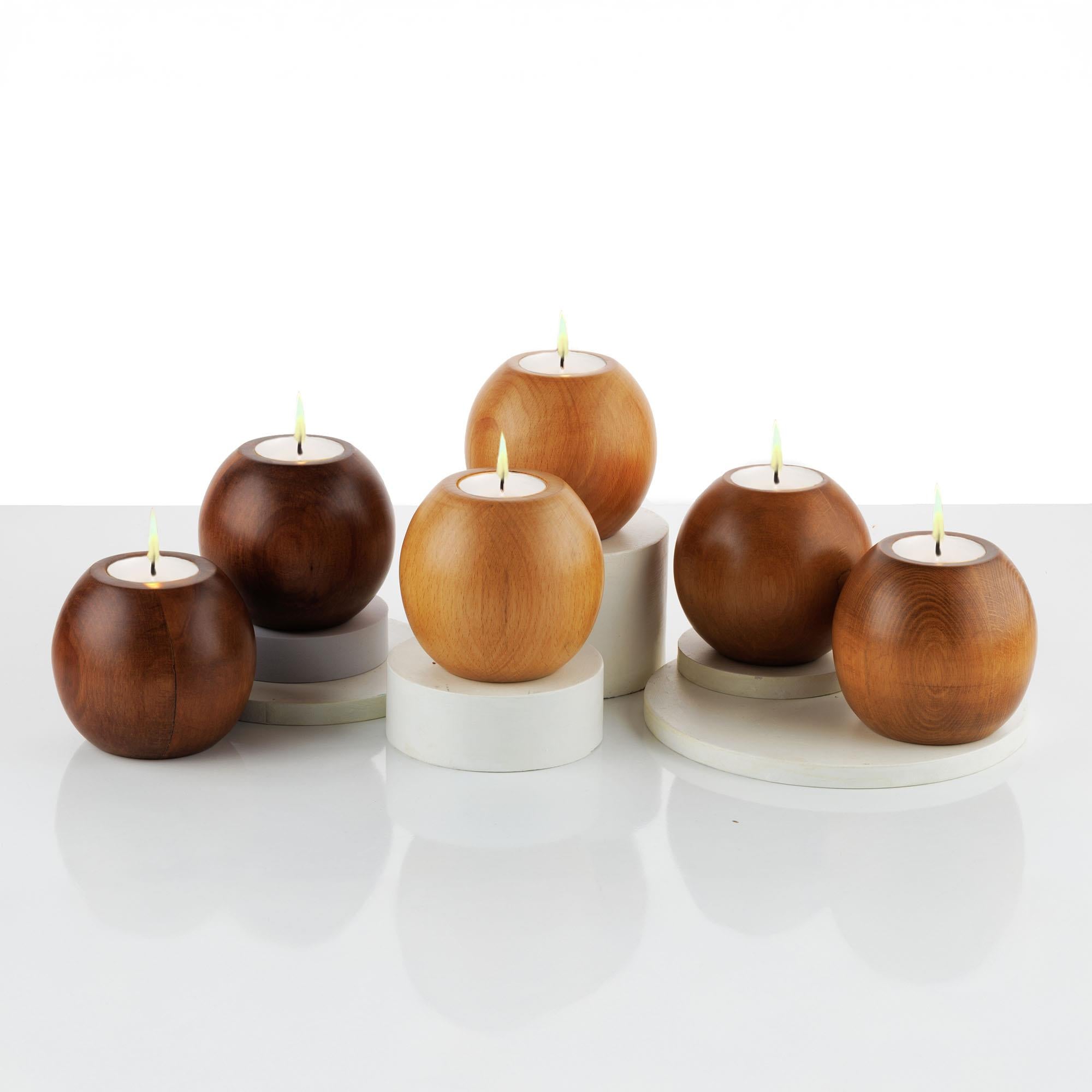 Cocoa 2’li Ahşap Mumluk Seti | Yuvarlak Tealight Şamdan