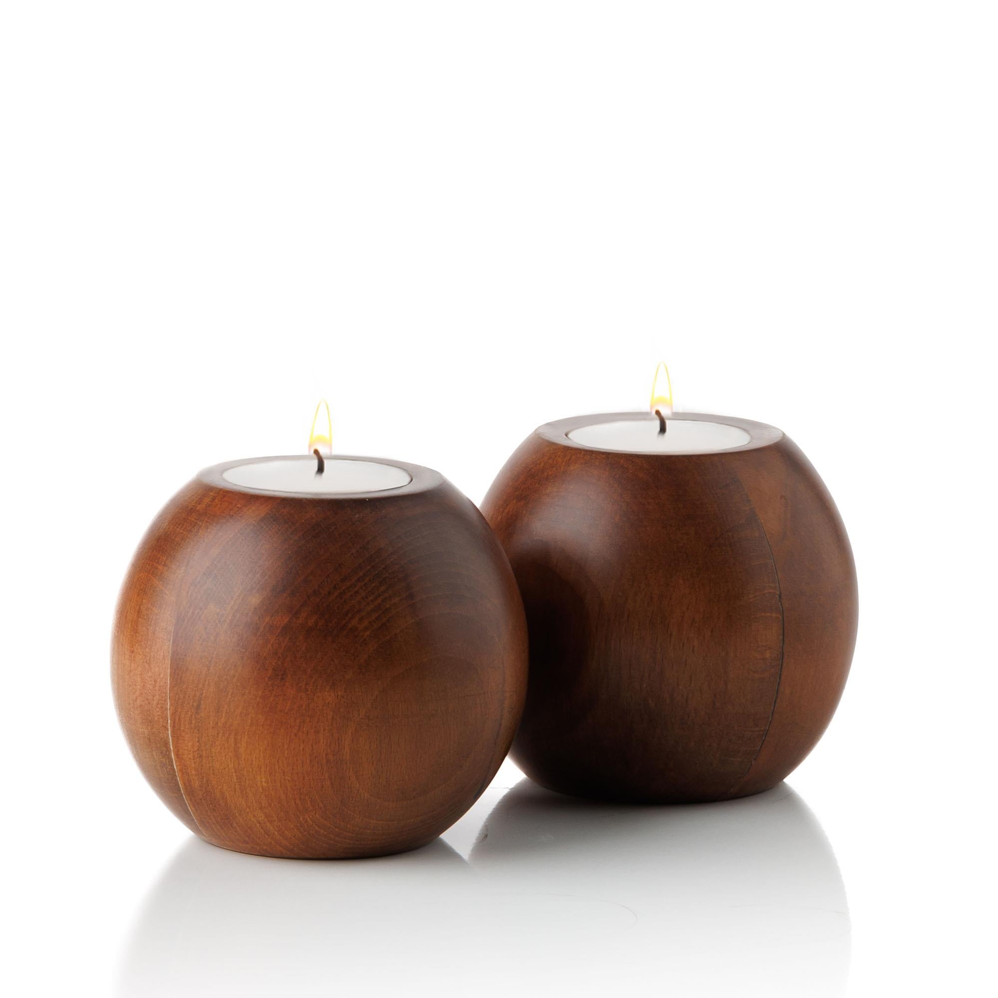 Cocoa 2’li Ahşap Mumluk Seti | Yuvarlak Tealight Şamdan