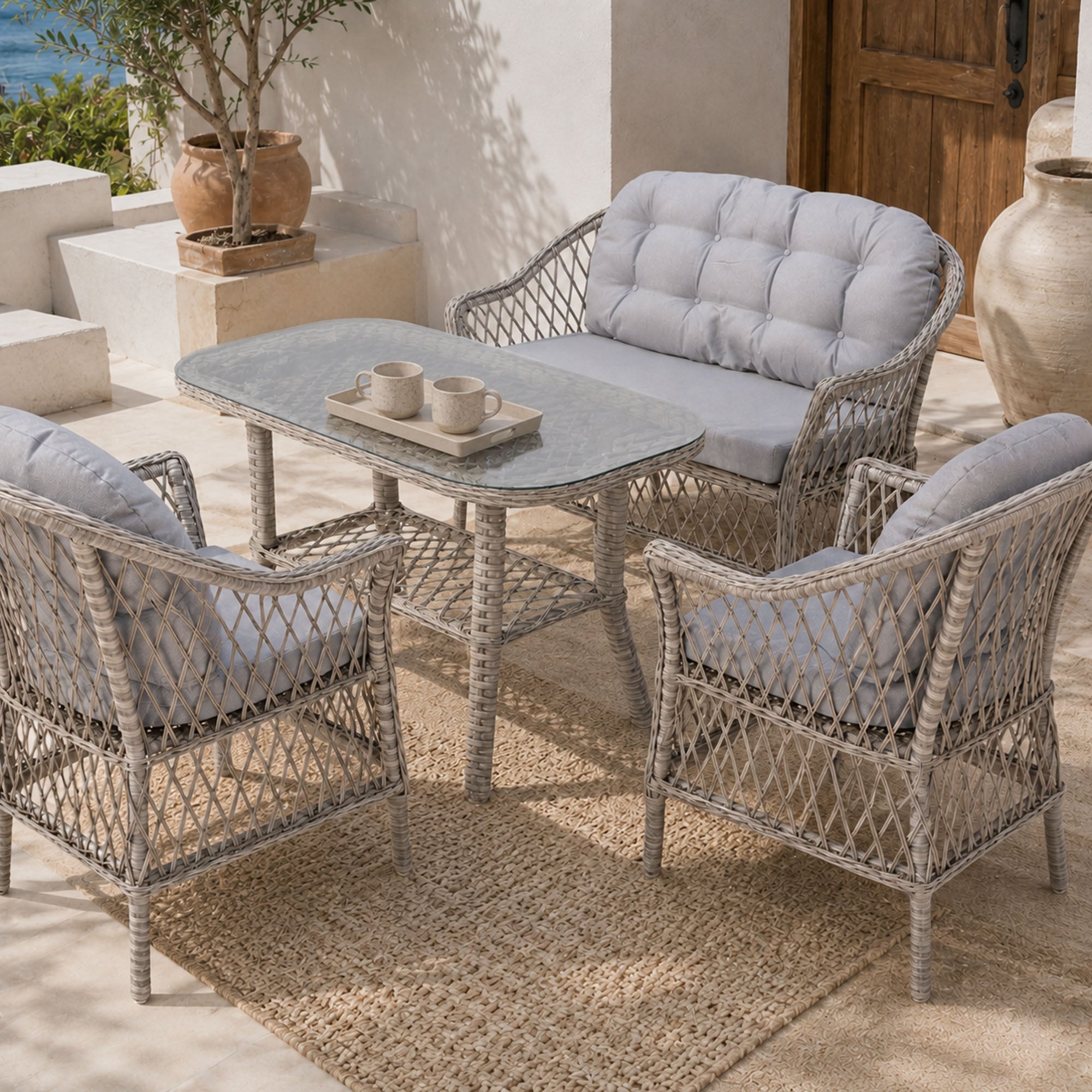 Eterna X rattan örgü dokusu ve minder kumaşının makro detay görünümü