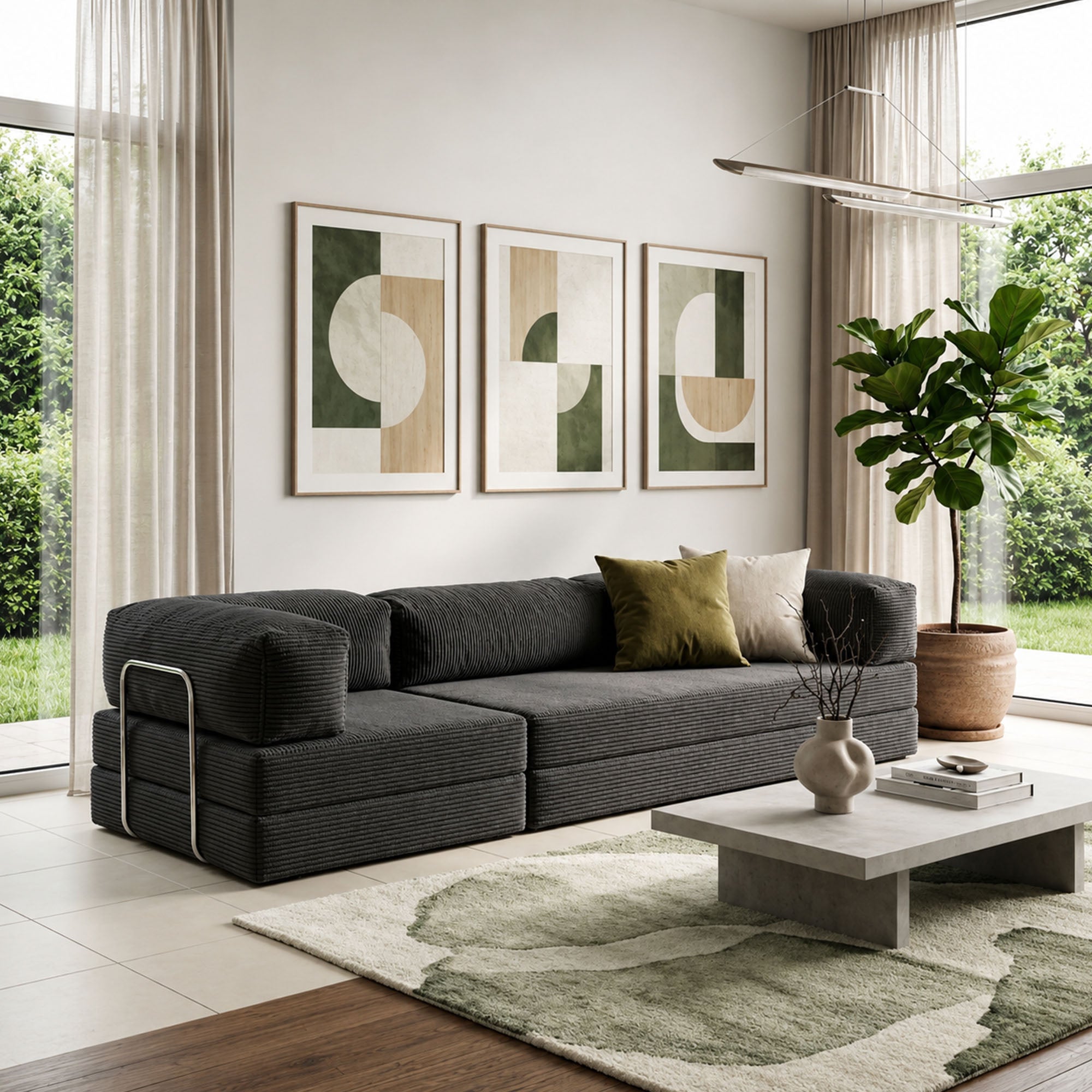 Fitilli Kadife 3 Kişilik Açılır Kanepe Yatak 300x200 cm