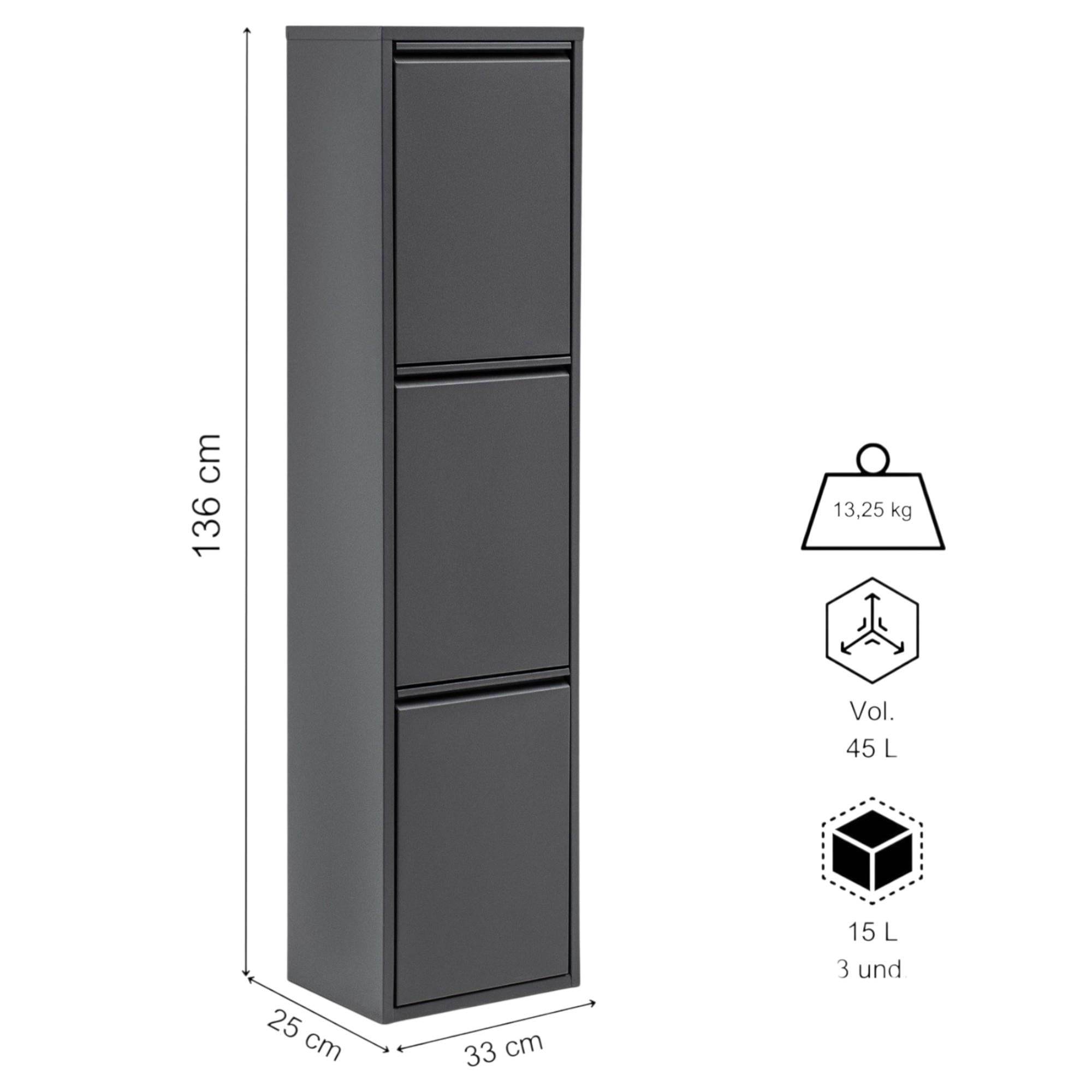 FlexBox 3 Kapaklı Çok Amaçlı Mutfak Dolabı | 3 Bölmeli Çöp Kovası