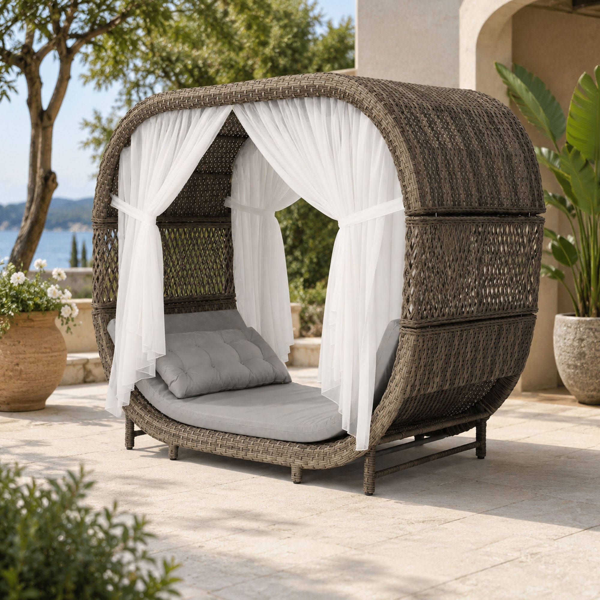Flexy Romantica 708 Gölgelikli Rattan Daybed Bahçe Yatağı