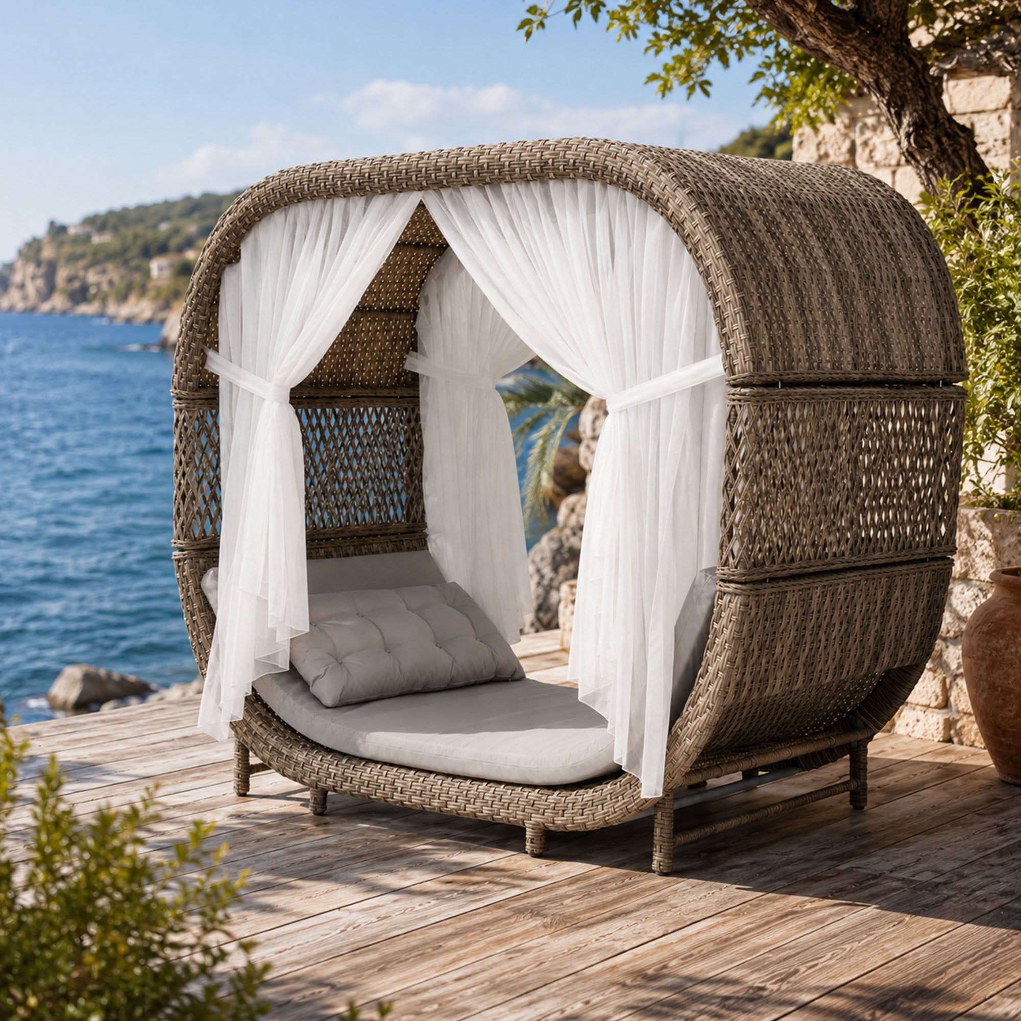 Flexy Romantica 708 Gölgelikli Rattan Daybed Bahçe Yatağı