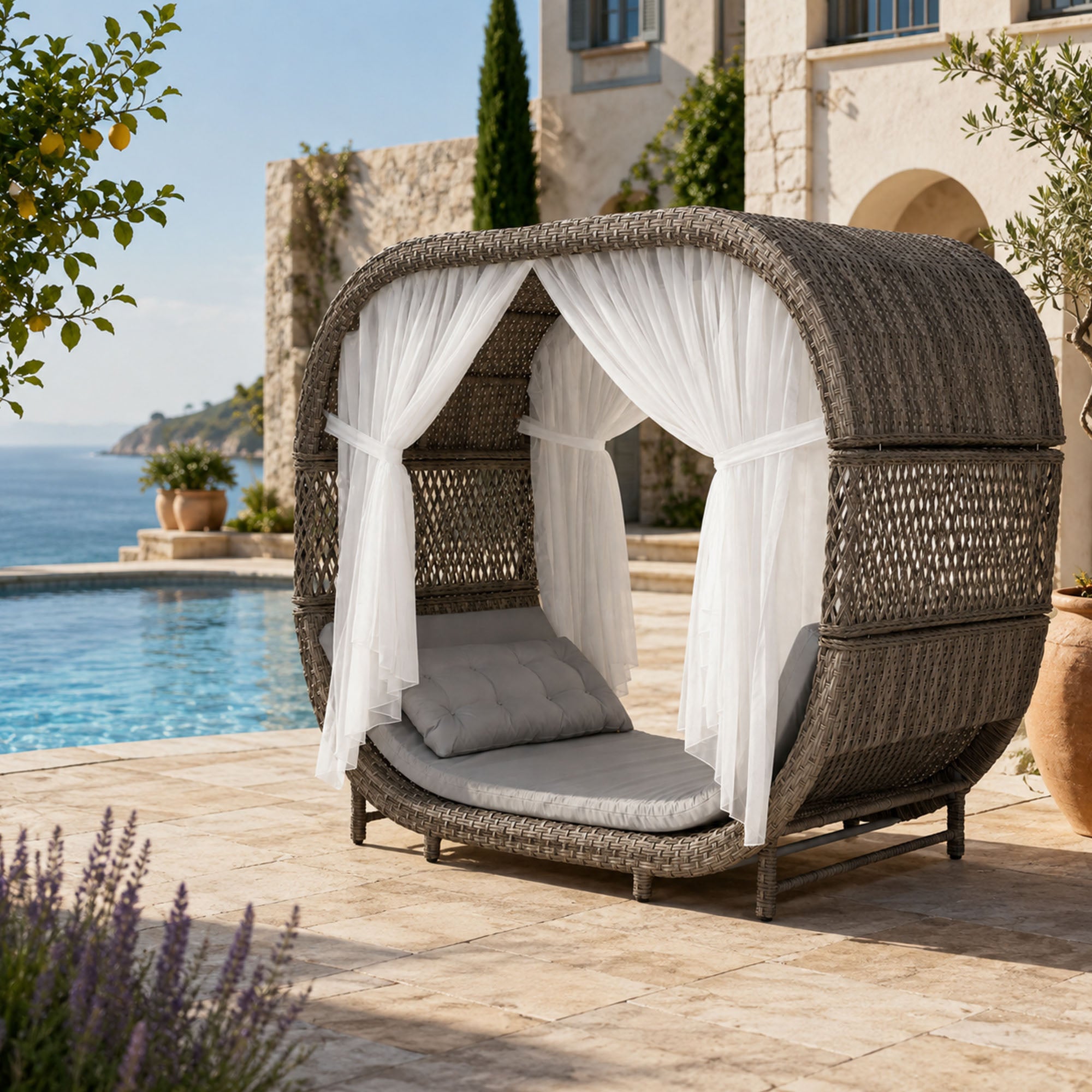 Flexy Romantica 708 Gölgelikli Rattan Daybed Bahçe Yatağı