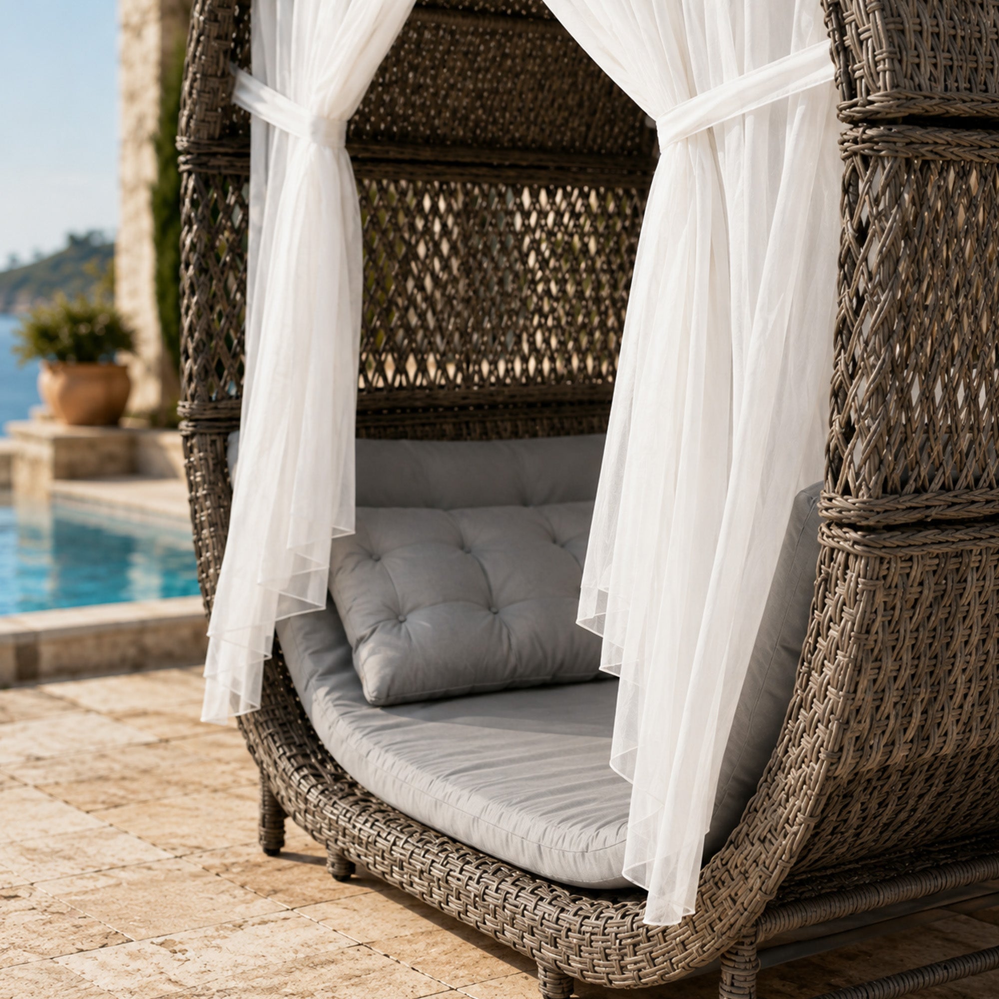 Flexy Romantica 708 Gölgelikli Rattan Daybed Bahçe Yatağı