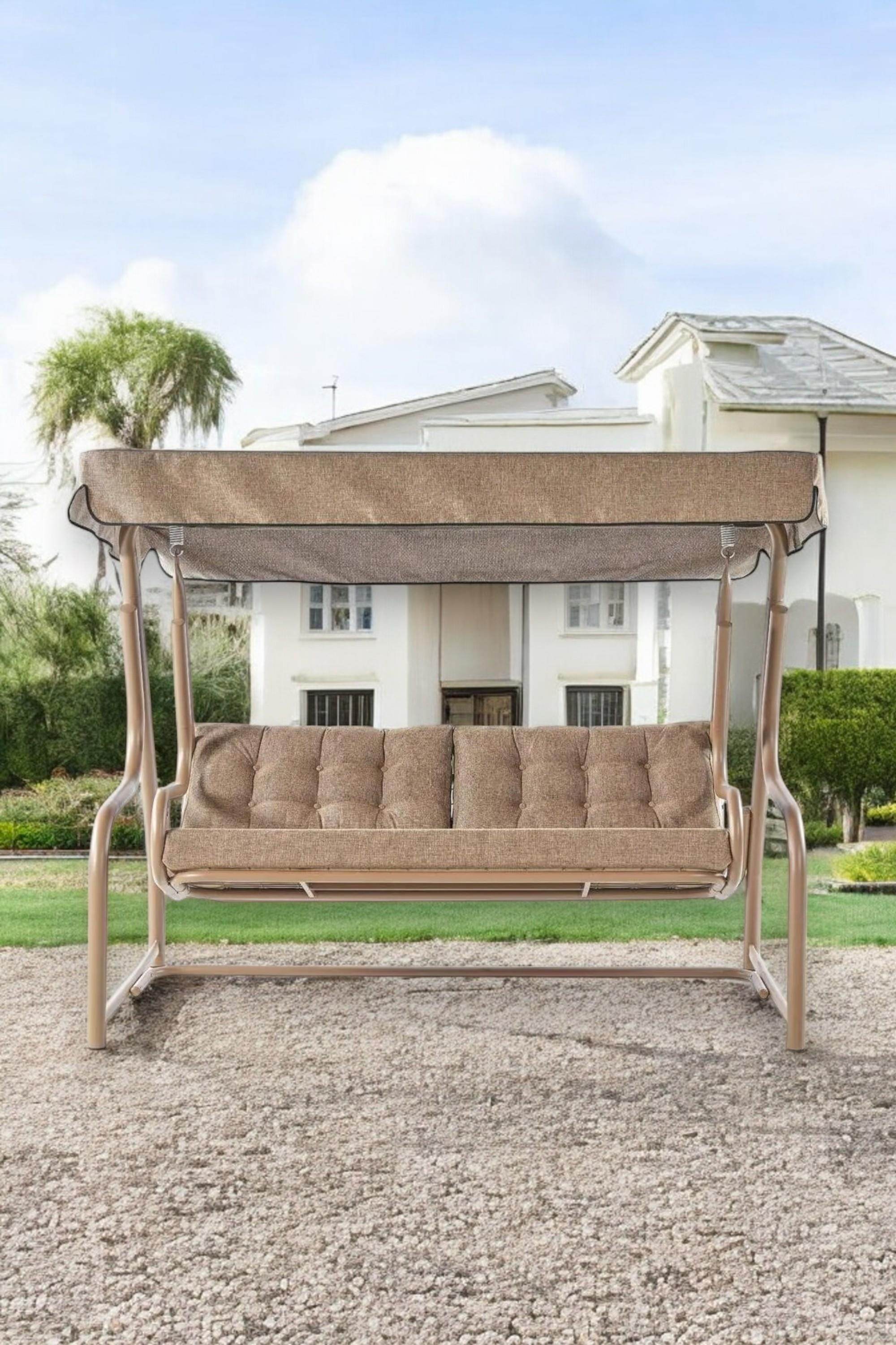 Gondol Salıncak | Üç Kişilik Metal Bahçe Salıncağı | Cappucino | Rehome