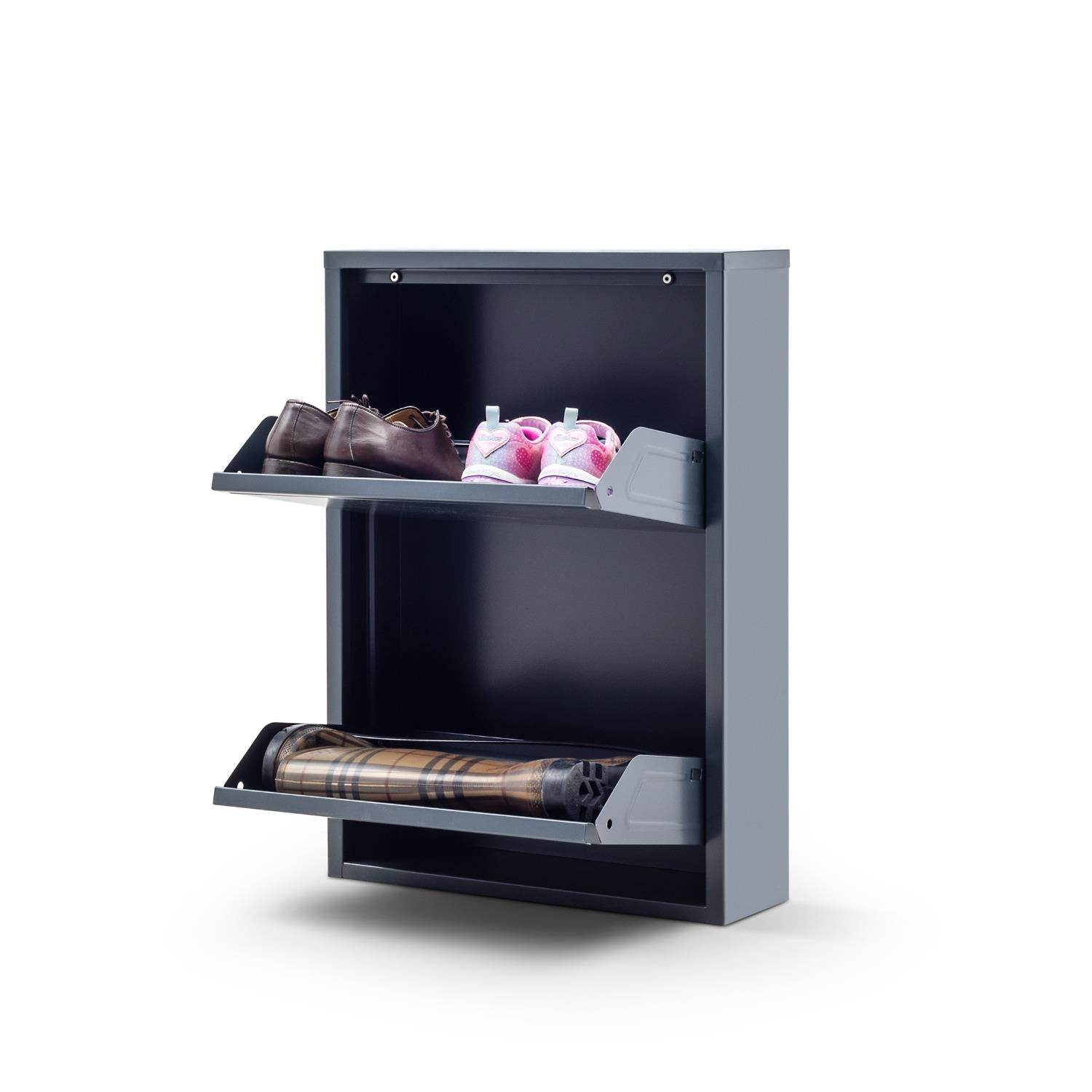 2 Raflı Metal Ayakkabılık | Antrasit | Metal Ayakkabı Dolabı | Rehome