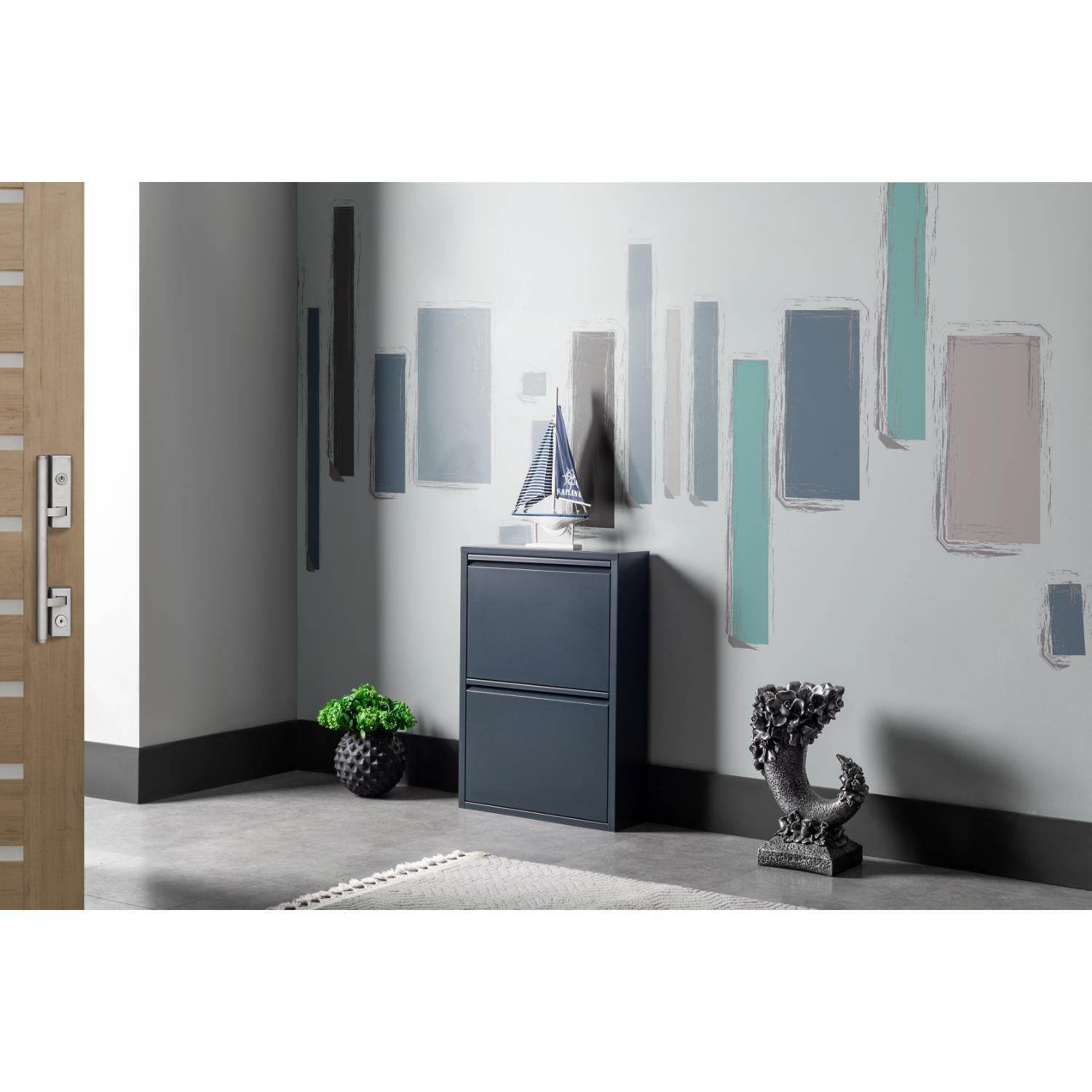 2 Raflı Metal Ayakkabılık | Antrasit | Metal Ayakkabı Dolabı | Rehome