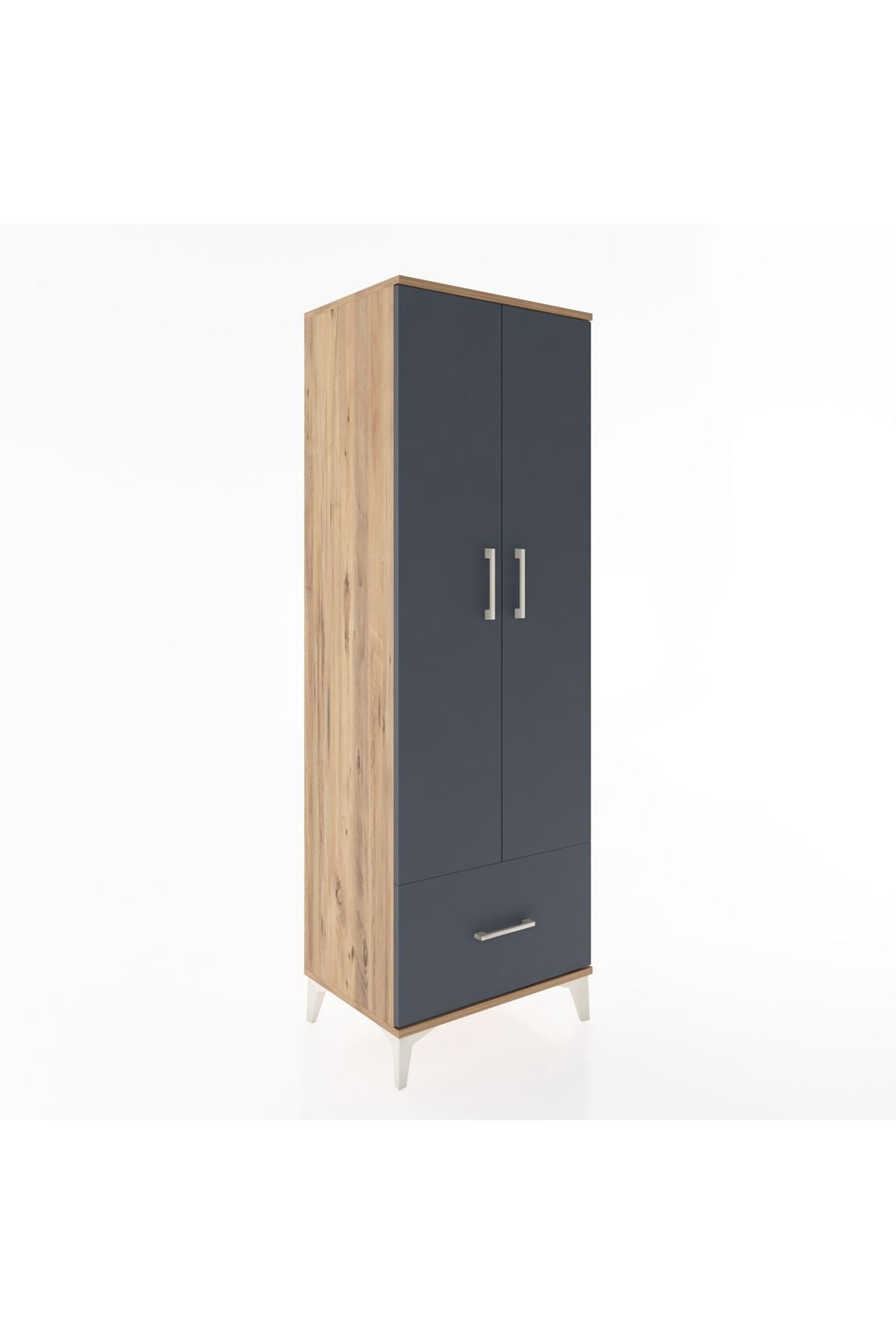 Hyperion Dolap 4 Raflı Tek Çekmeceli 2 Kapaklı 60x44x182 Çam-Antrasit