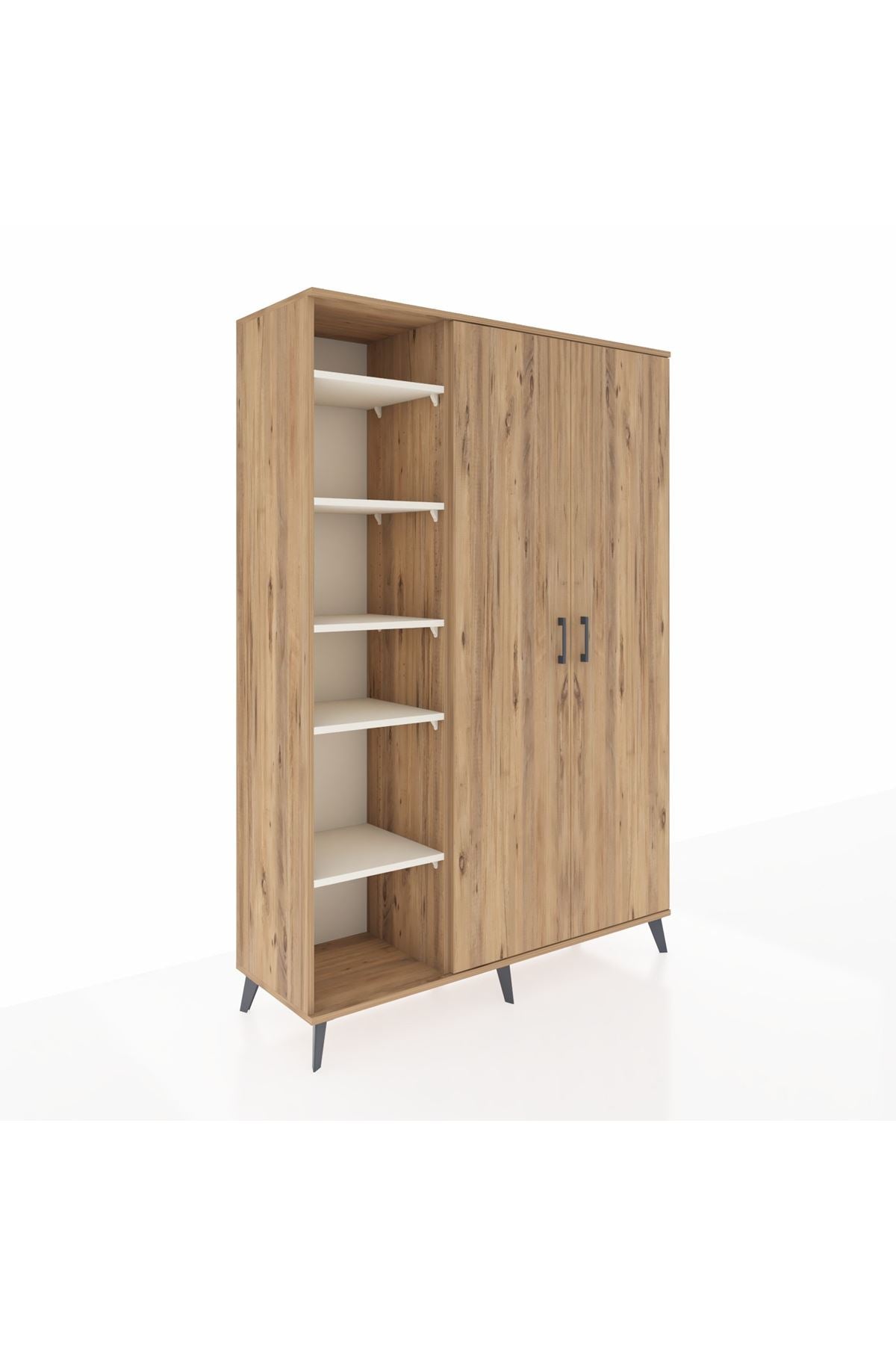 Hyperion Dolap 7 Raflı 2 Kapaklı Tek Askılı 132x44x195 Çam-Çam/Aytaşı