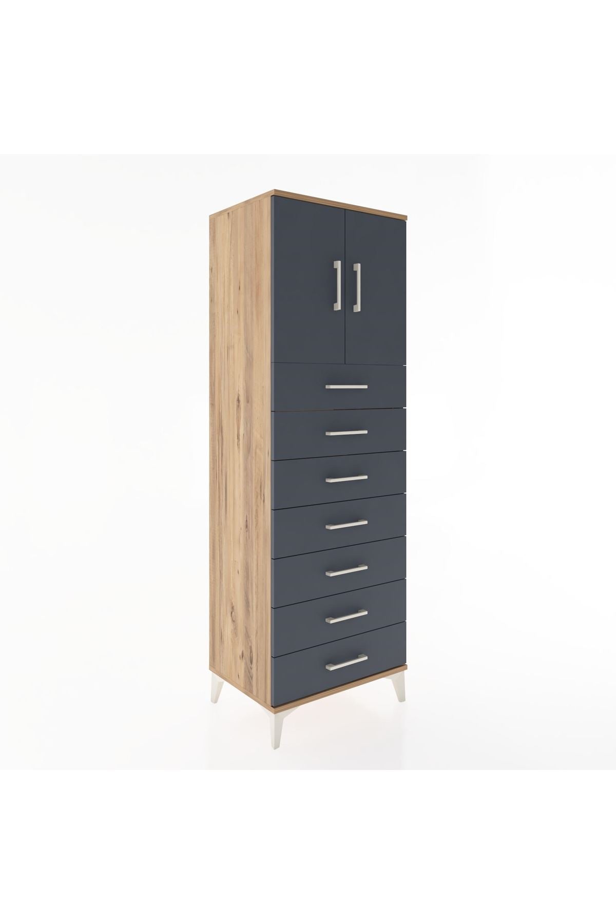 Hyperion Dolap Tek Raflı 7 Çekmeceli 2 Kapaklı 60x44x182 Çam-Antrasit