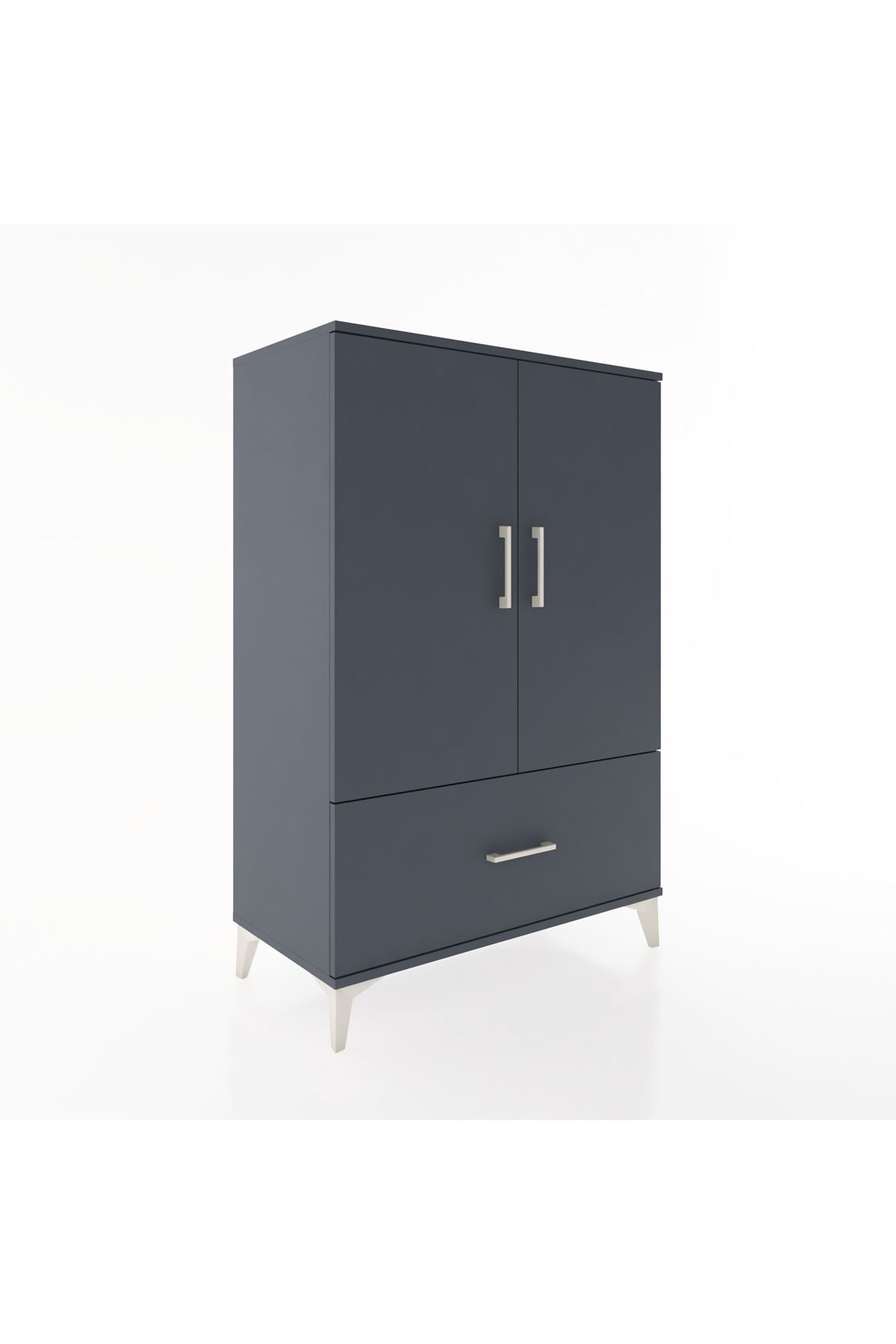 Hyperion Dolap Tek Raflı Tek Çekmeceli Tek Askılı 88x44x134 Antrasit-Antrasit